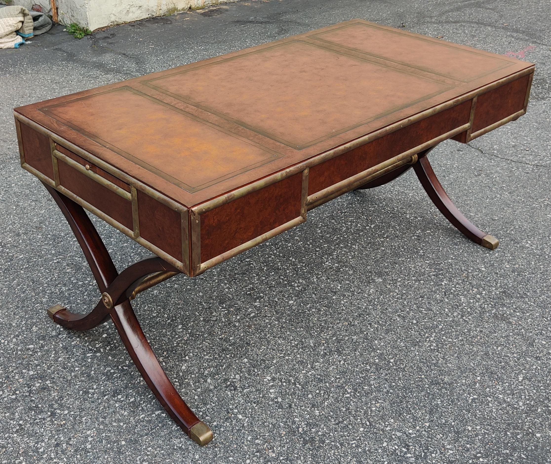 Gilt Ernest Hemingway Thomasville Campaign Style Leather Brass Mahogany Desk & Chair