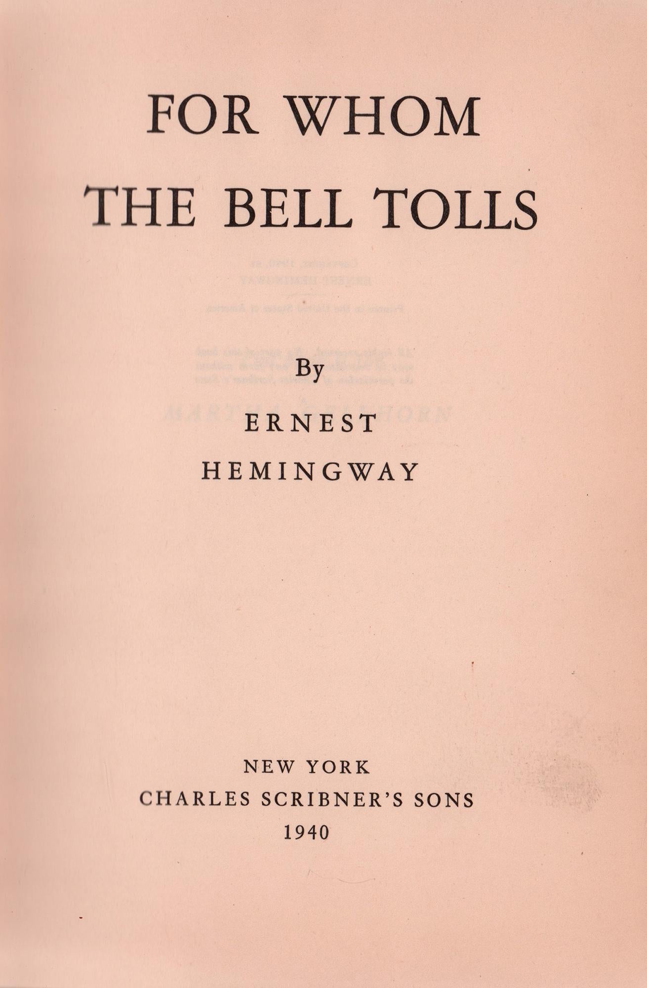 Ernest Hemingway's For Whom The Bell Tolls, First Edition 1940 1