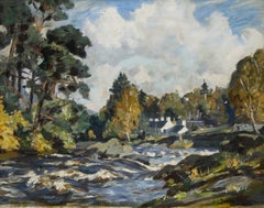 Ernest Higgins Rigg (1868-1947) - Olio della metà del XX secolo, Cottage sul fiume