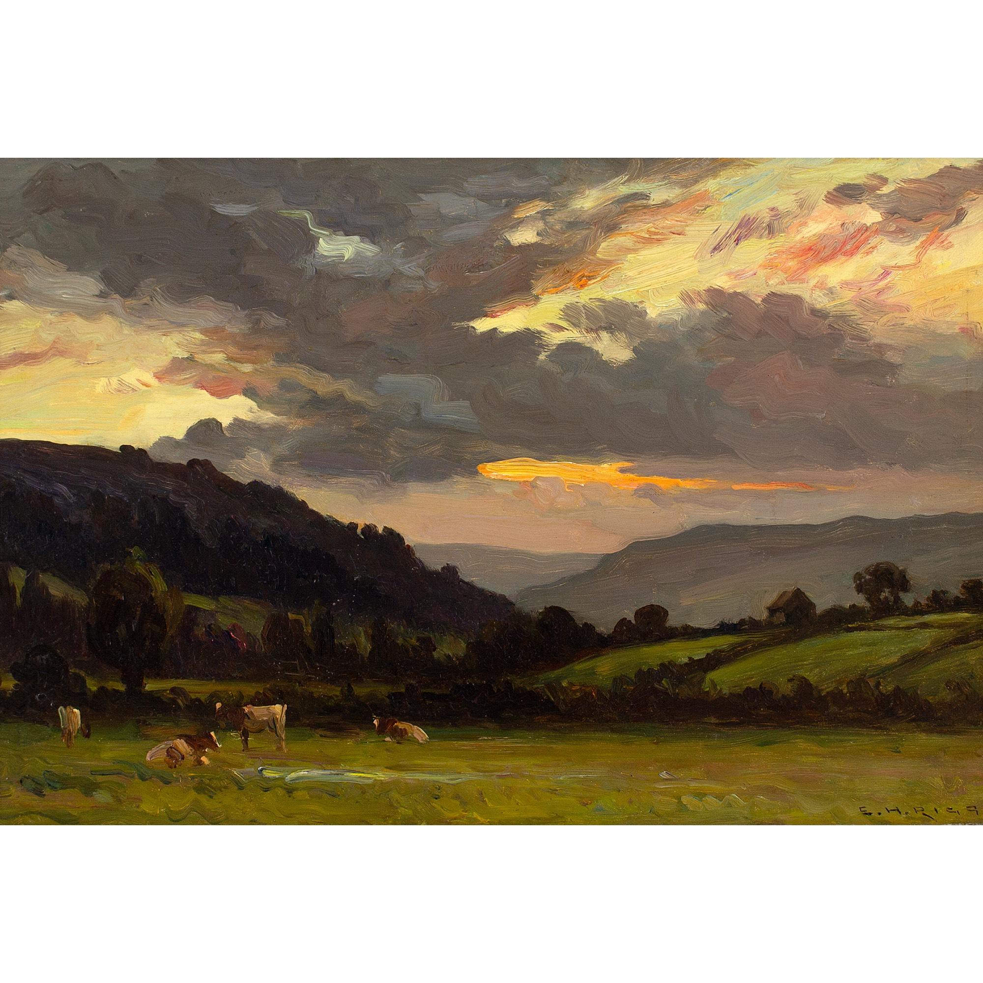 Ernest Higgins Rigg, Sunset Swaledale, Antique Oil Painting 1