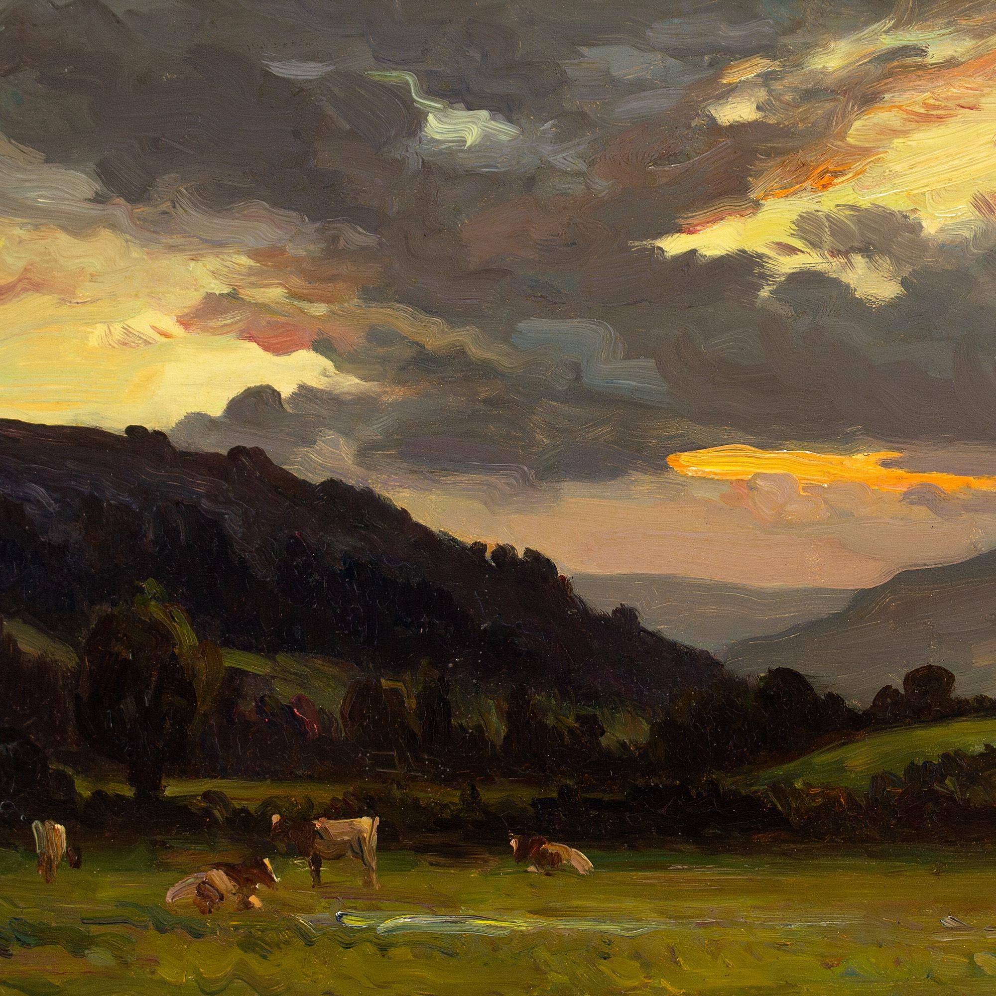 Ernest Higgins Rigg, Sunset Swaledale, Antique Oil Painting 2