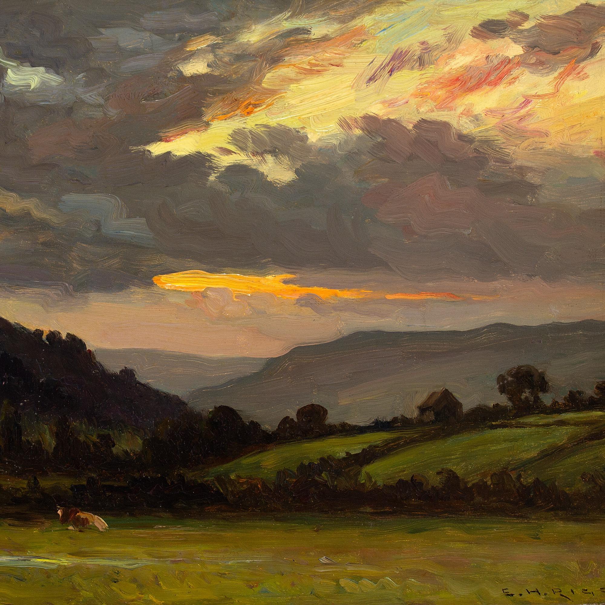 Ernest Higgins Rigg, Sunset Swaledale, Antique Oil Painting 3