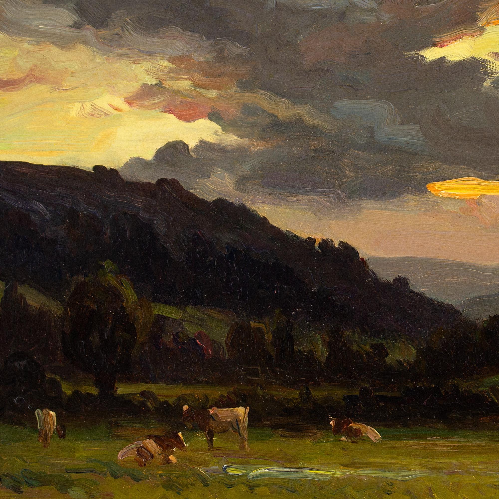Ernest Higgins Rigg, Sunset Swaledale, Antique Oil Painting 4