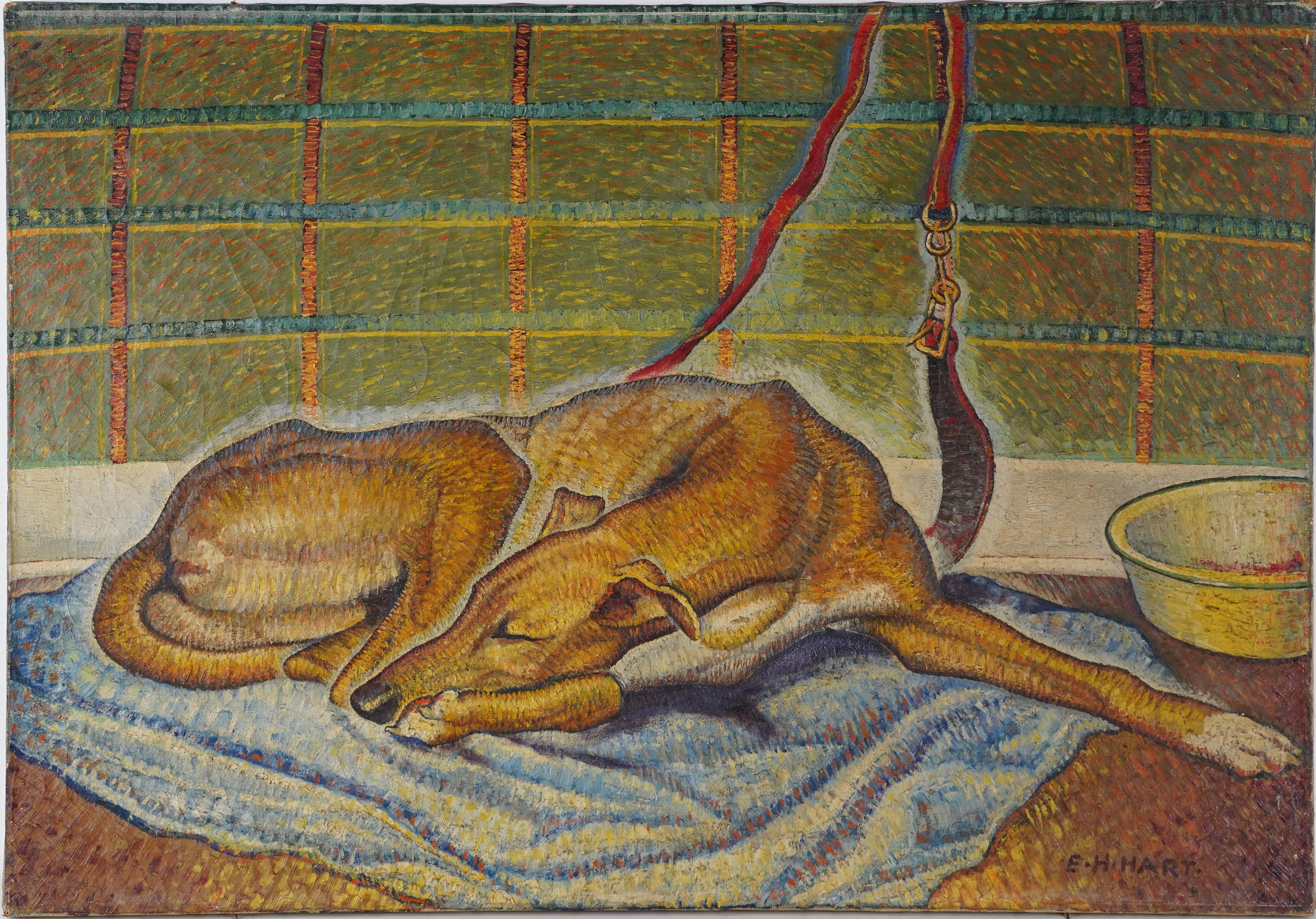 Ernest Huntley Hart  Animal Painting - Signed American Modernist Greyhound Dog Portrait Marvel Comic Artist Painting