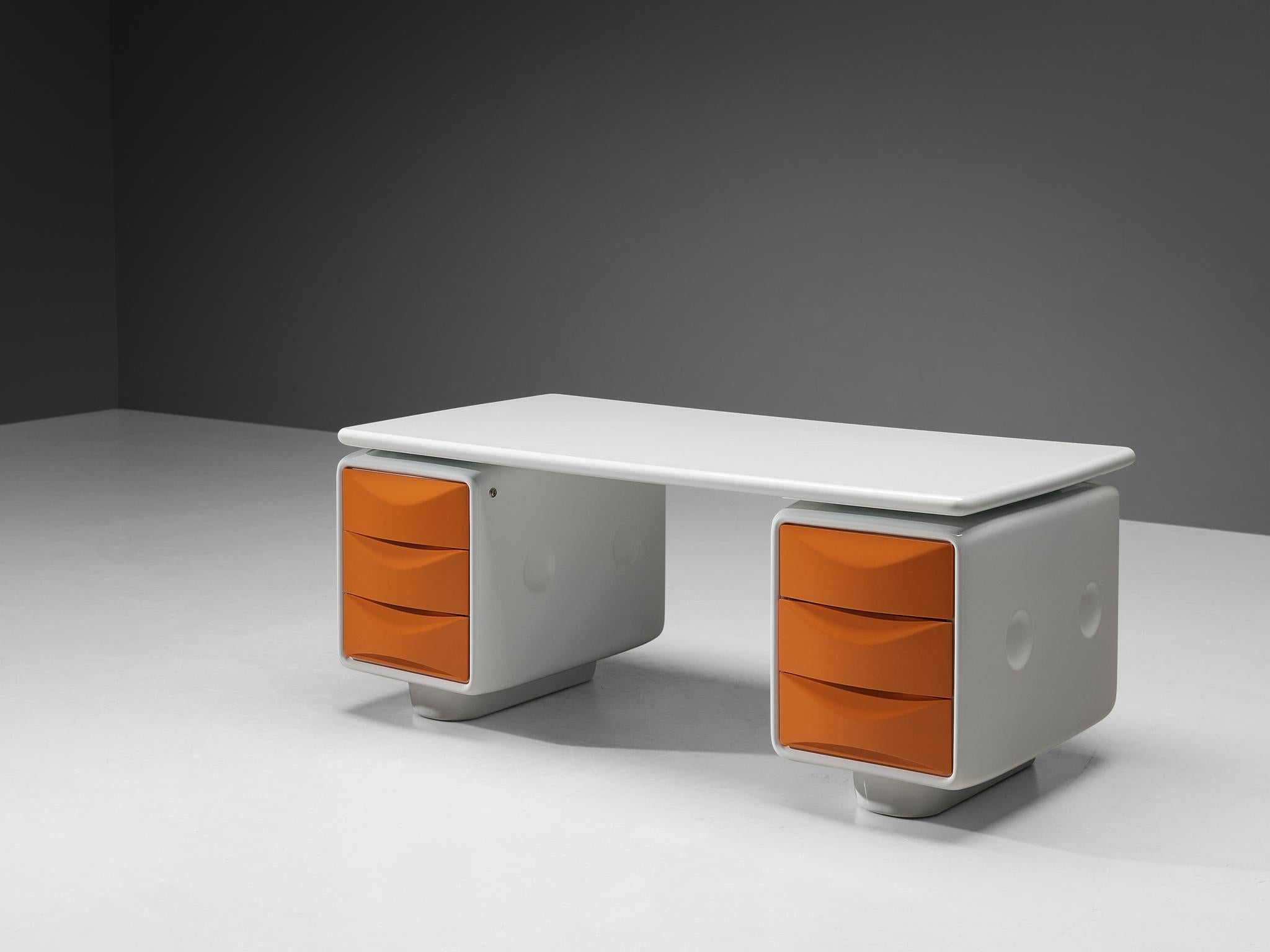 Ernest Igl for Wilhelm Werndl, Directors writing desk model 'Igl-jet', fiberglass, Czech Republic, 1970s

This design truly resembles the ethos of the seventies – a bright and bold era – featuring the commonly used material of that time named