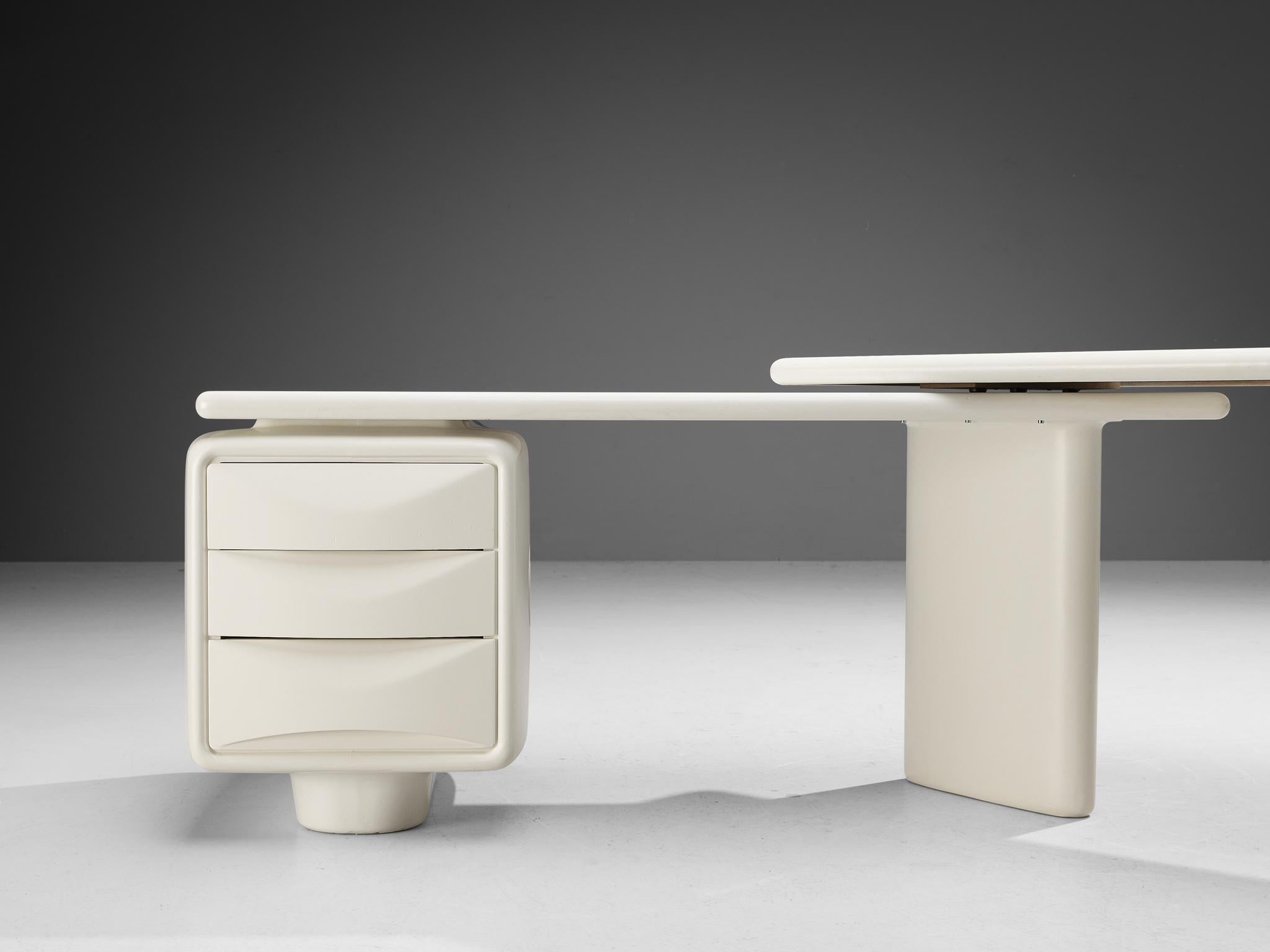 Post-Modern Ernest 'Igl' Hofmann Corner Desk in White Fiberglass For Sale