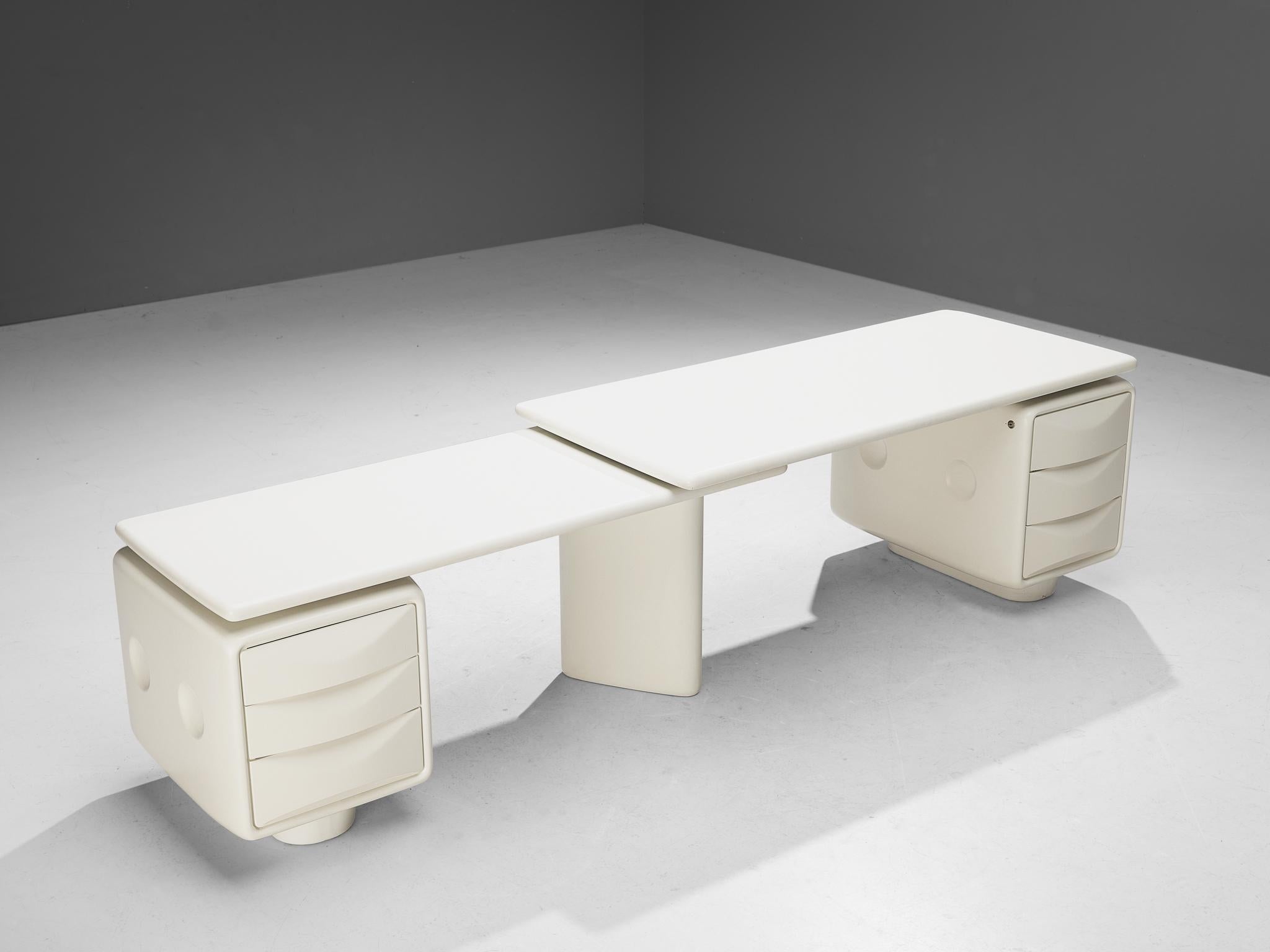 German Ernest 'Igl' Hofmann Corner Desk in White Fiberglass For Sale