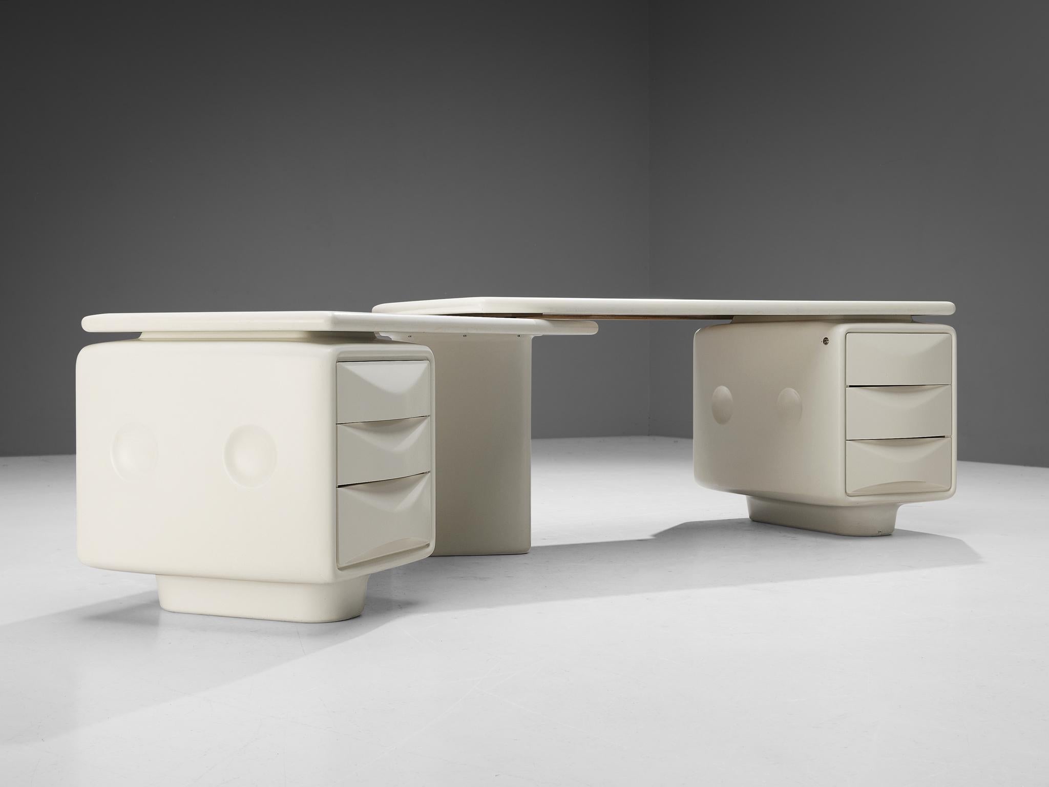 Late 20th Century Ernest 'Igl' Hofmann Corner Desk in White Fiberglass For Sale