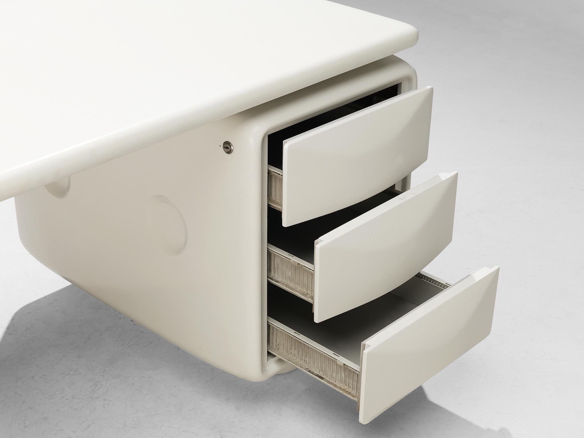 German Ernest 'Igl' Hofmann Corner Desk in White Fiberglass