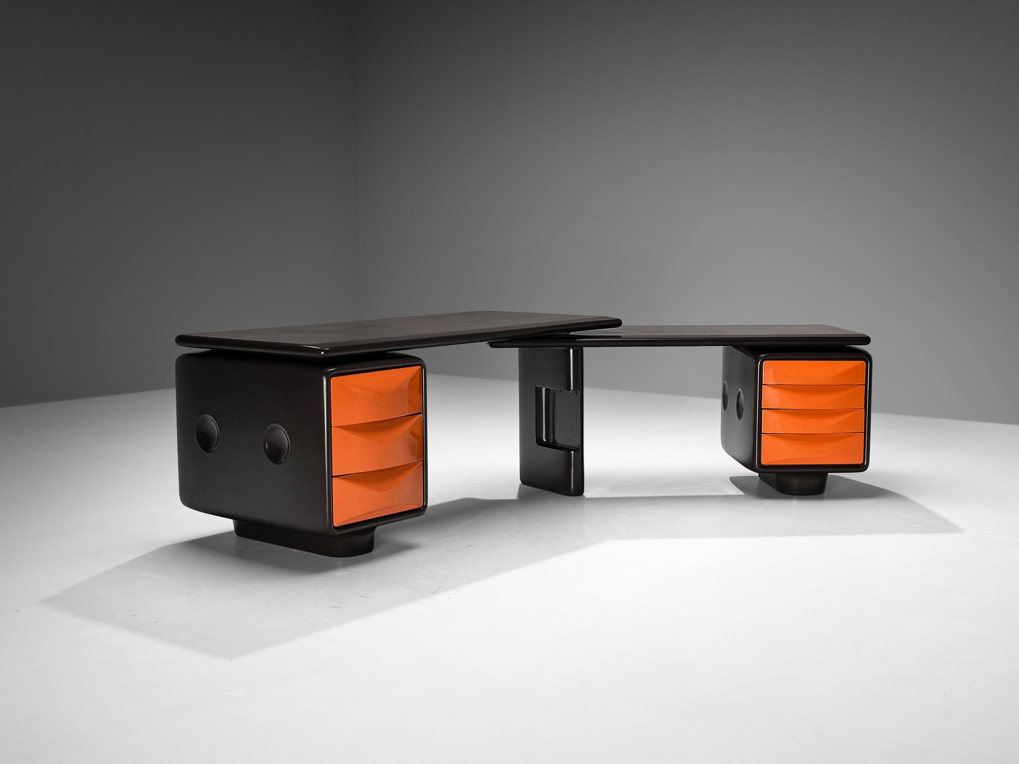 Post-Modern Ernest 'Igl' Hofmann 'Jet' Corner Desk in Brown & Orange Fiberglass  For Sale