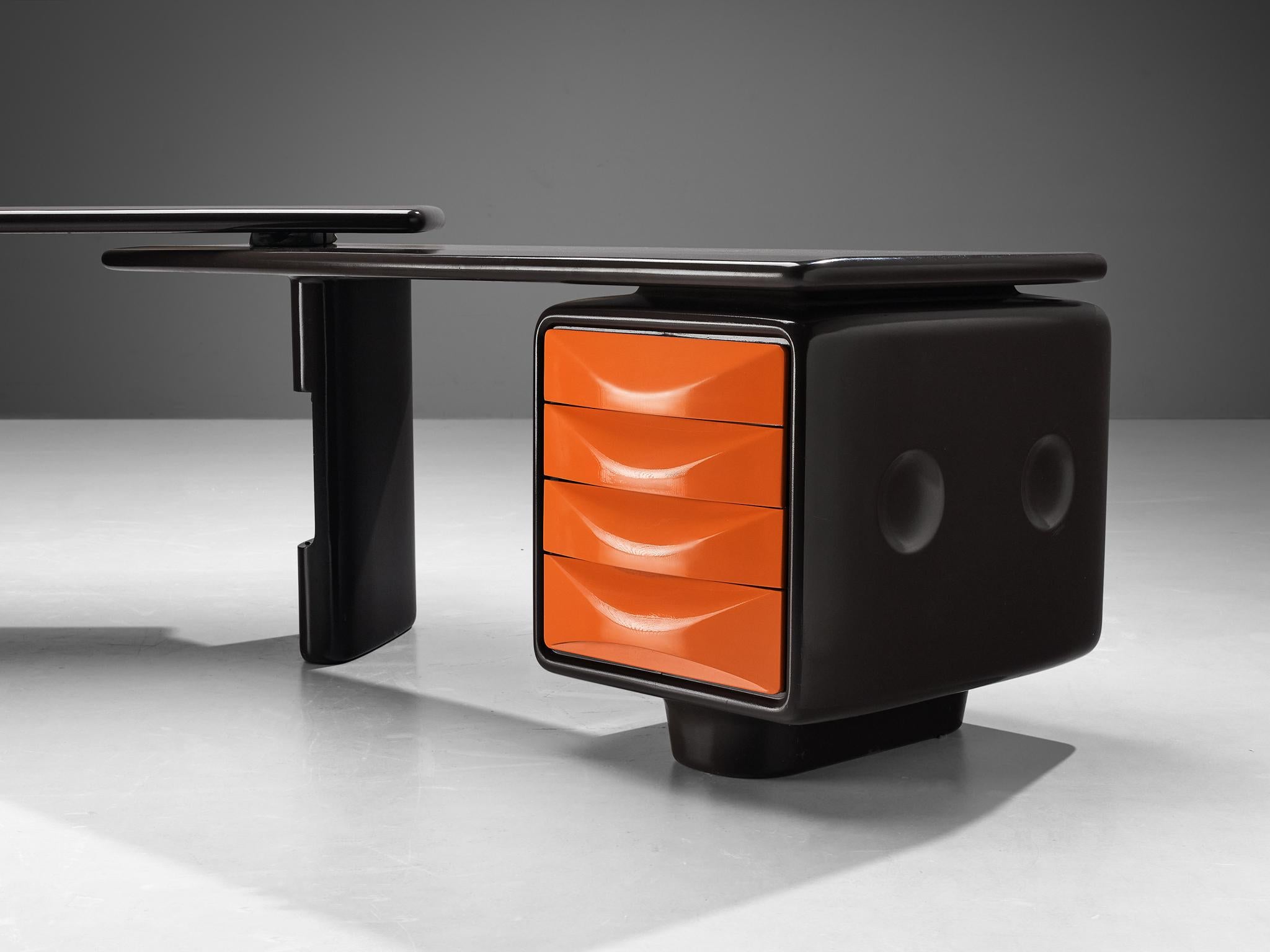 German Ernest 'Igl' Hofmann 'Jet' Corner Desk in Brown & Orange Fiberglass  For Sale