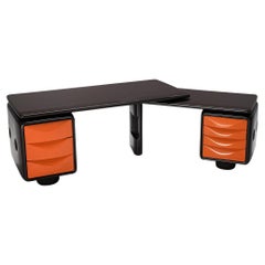 Retro Ernest 'Igl' Hofmann 'Jet' Corner Desk in Brown & Orange Fiberglass 