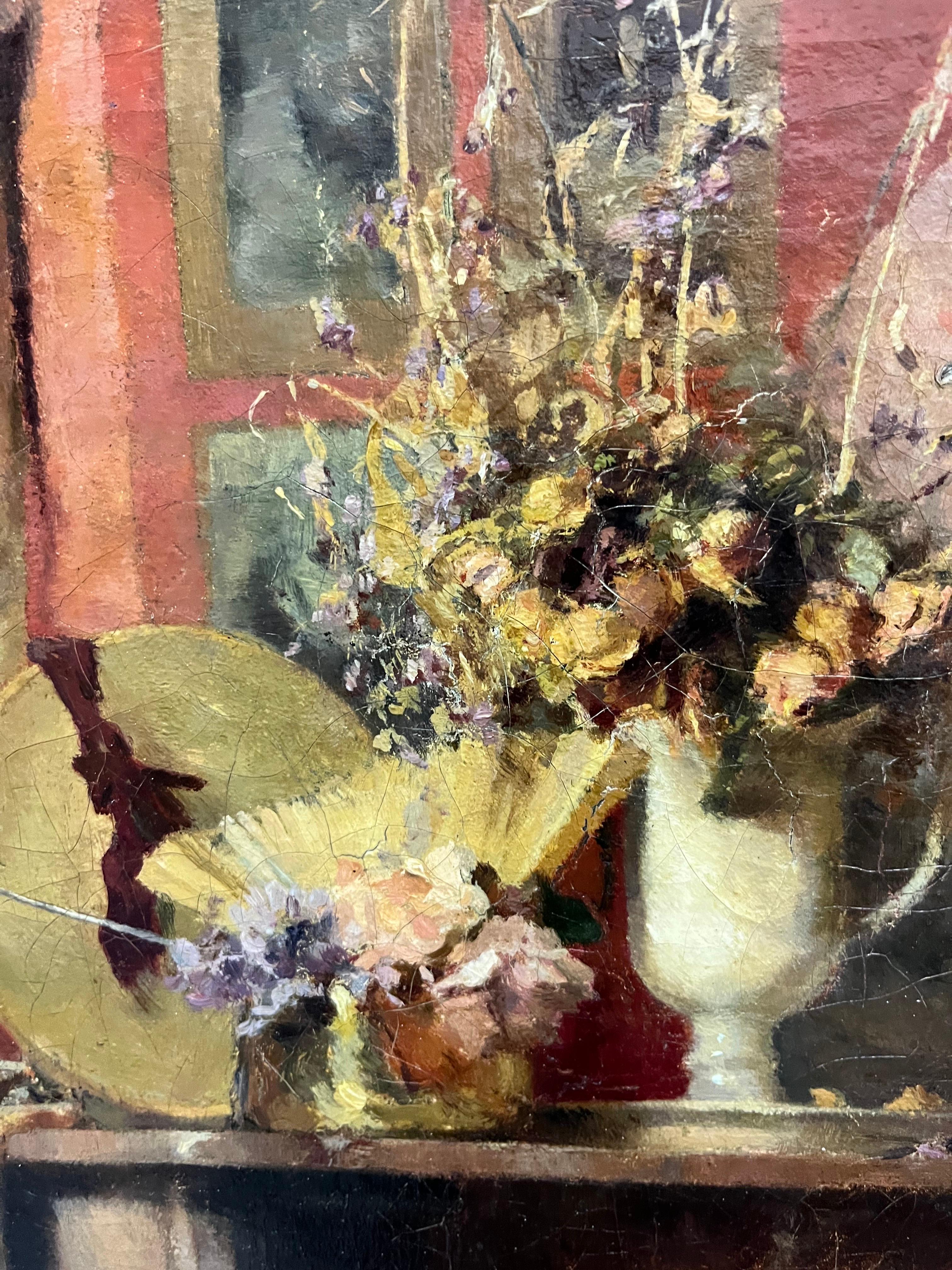 Elegante Frau im Wohnzimmer , Impressionist, Frau, Inneneinrichtung, 19. Jahrhundert 1898ca im Angebot 7