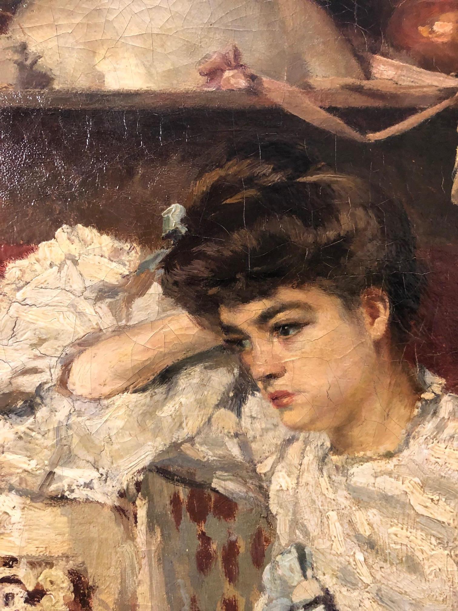 Elegante Frau im Wohnzimmer , Impressionist, Frau, Inneneinrichtung, 19. Jahrhundert 1898ca (Braun), Figurative Painting, von Ernest Jean Joseph GODFRINON