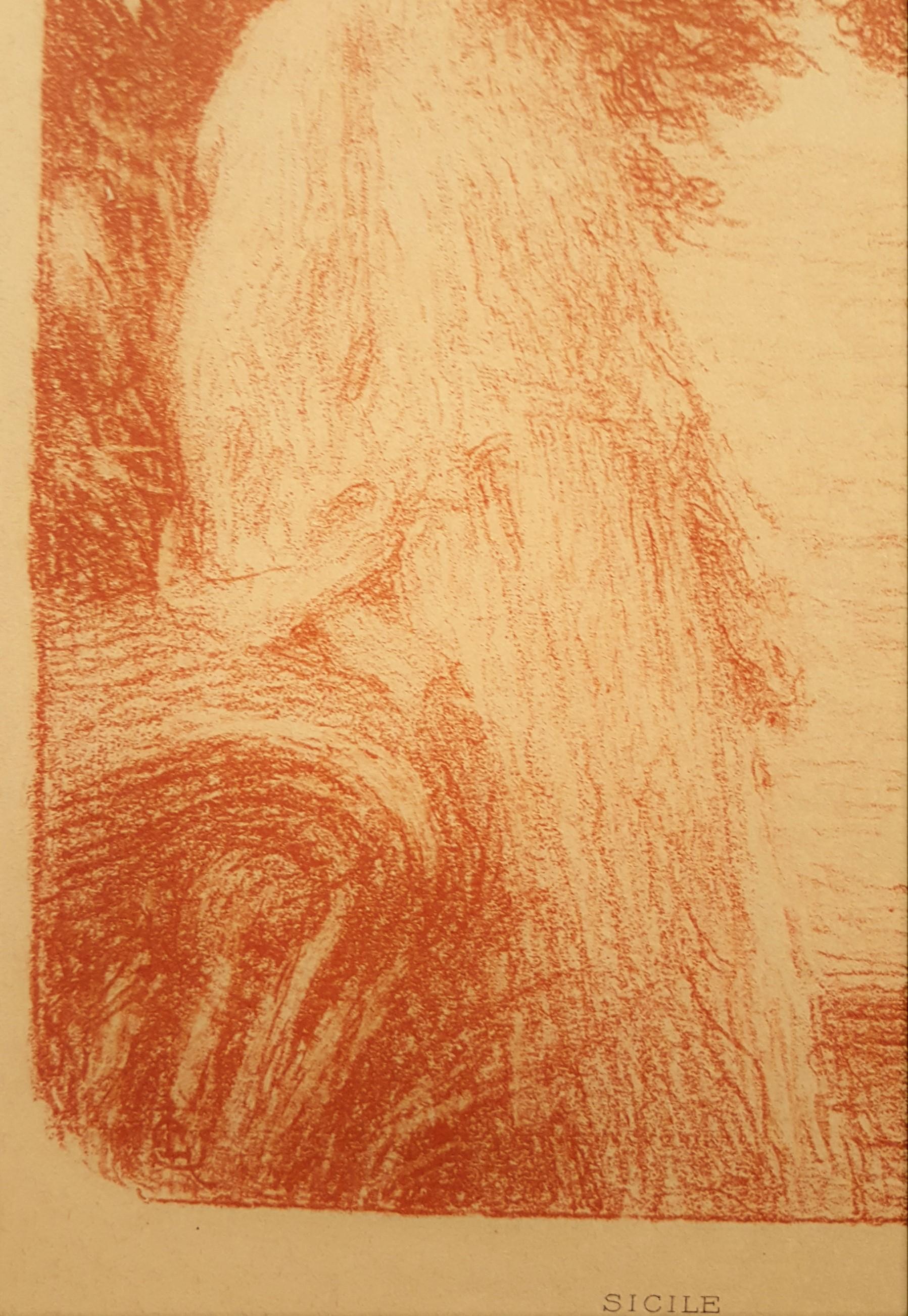 Sicile (Sicilia) /// Litografía Impresionista Francesa Arte Figurativo Moderno Dama en venta 4
