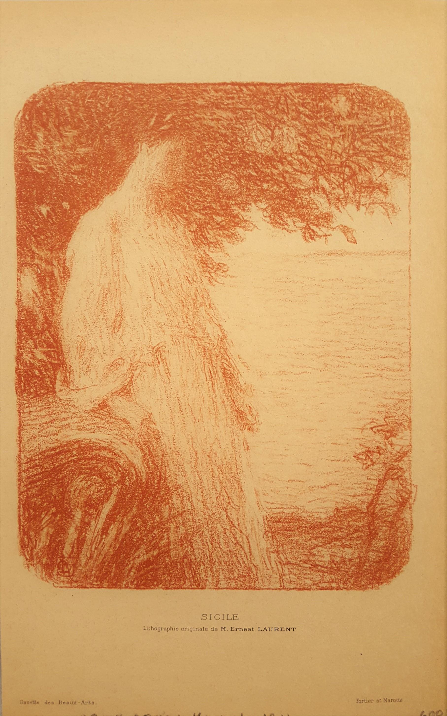 Sicile (Sicily) /// Lithographie impressionniste française Modern Figurative Lady Art - Print de Ernest Joseph Laurent