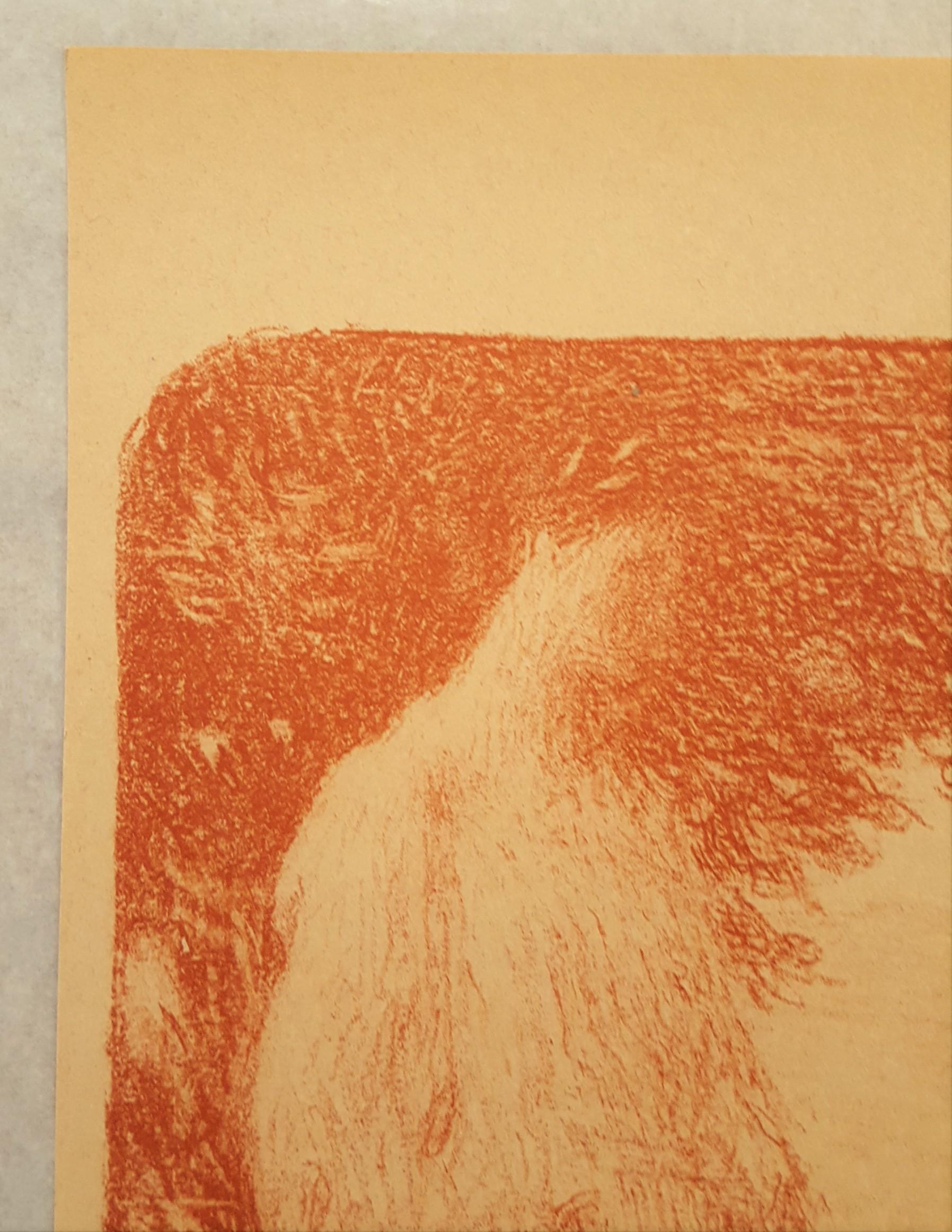 Sicile (Sicily) /// Lithographie impressionniste française Modern Figurative Lady Art - Orange Figurative Print par Ernest Joseph Laurent