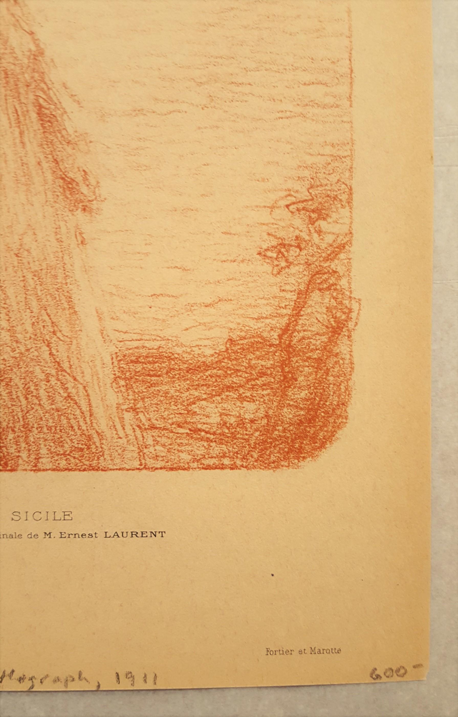 Sicile (Sicily) /// Lithographie impressionniste française Modern Figurative Lady Art en vente 1