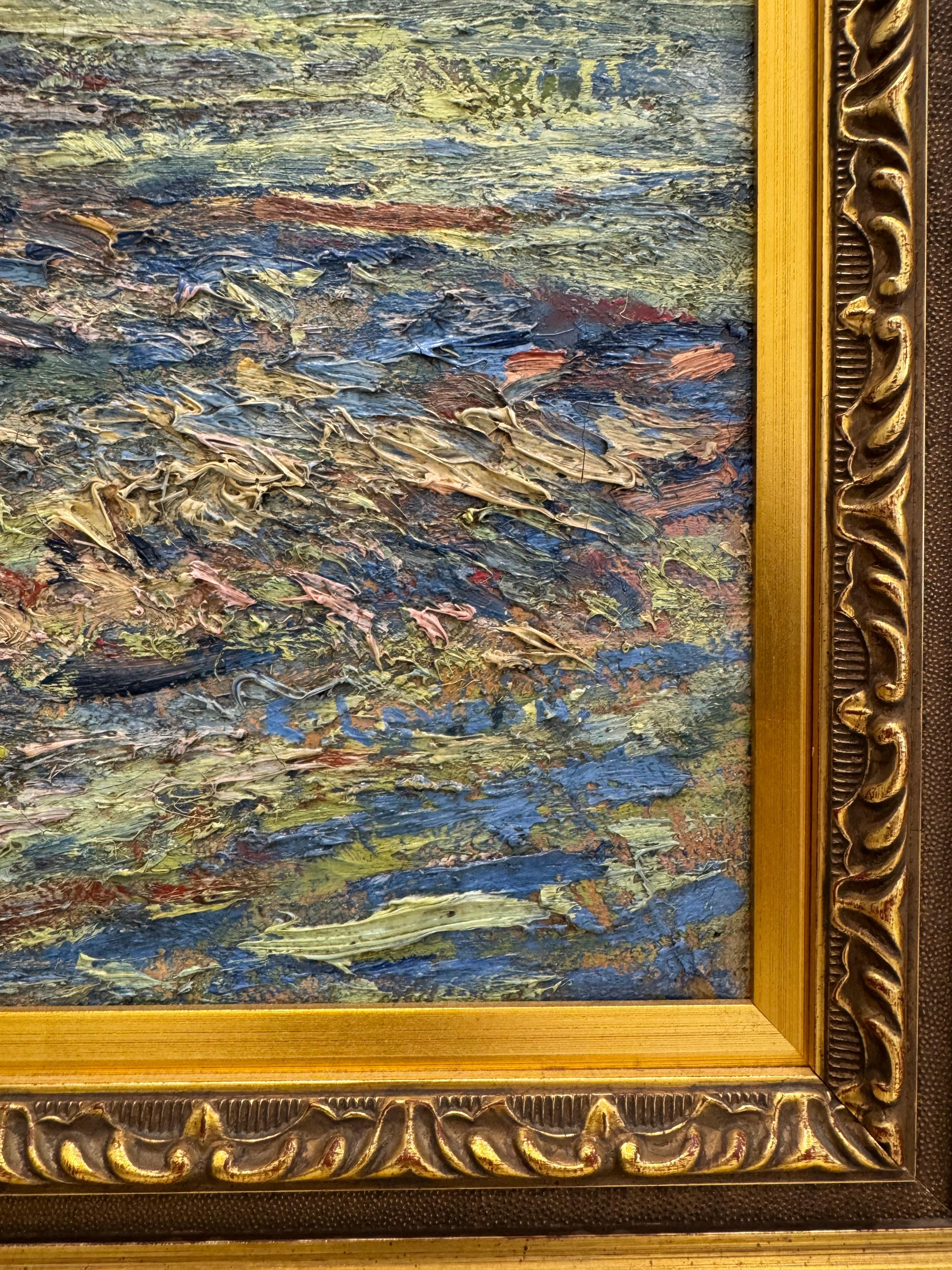 Bronx River Reflections - Brown Landscape Painting by Ernest Lawson
