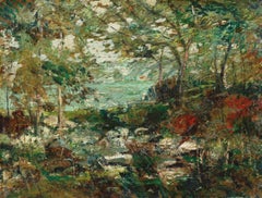 "Trees and Rocks, " Ernest Lawson, Ashcan American Impressionism Modern Landscape