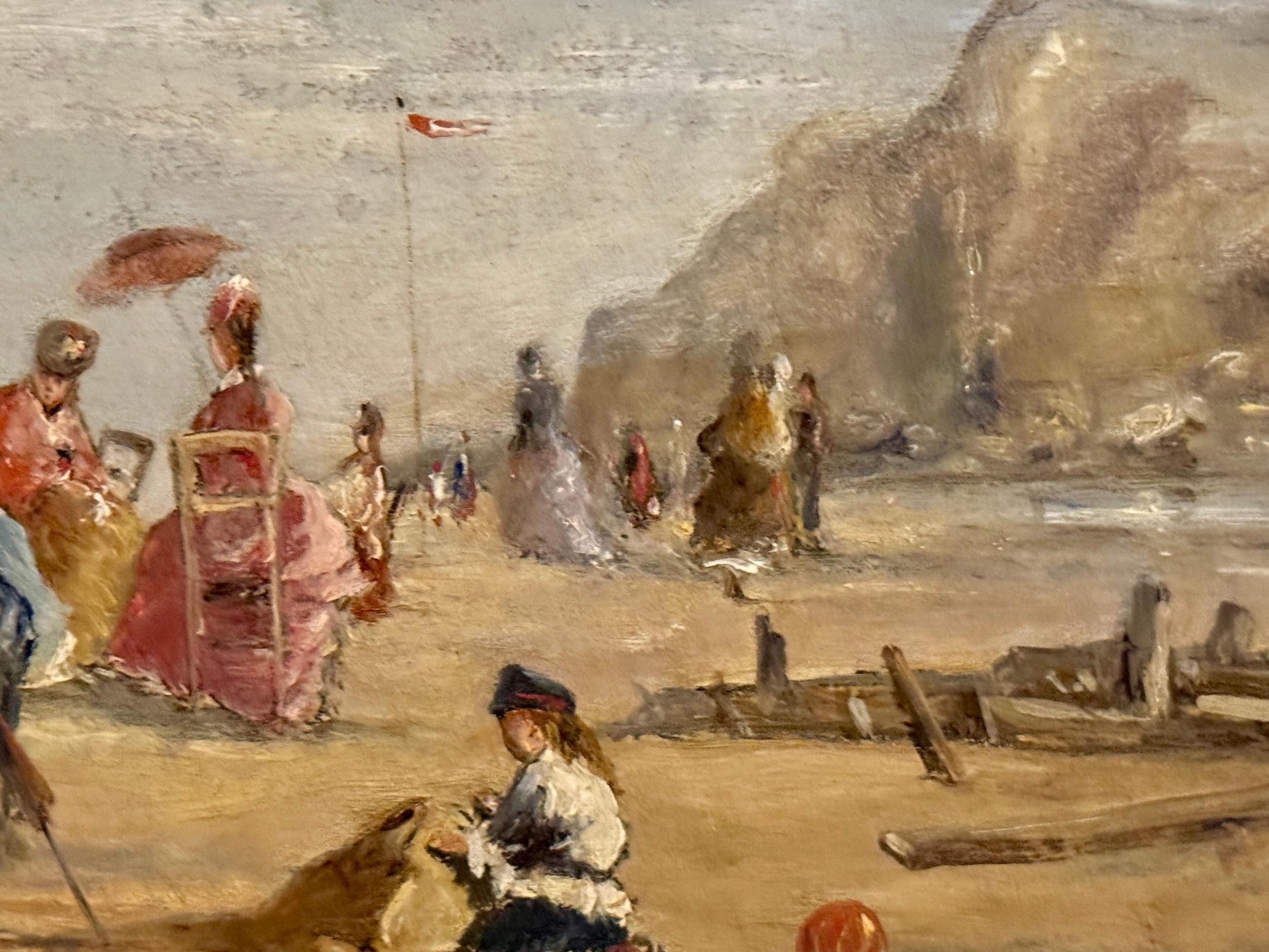 19th C French figures on a Summer beach, with Children building sand castles (Braun), Figurative Painting, von Ernest Laynaud