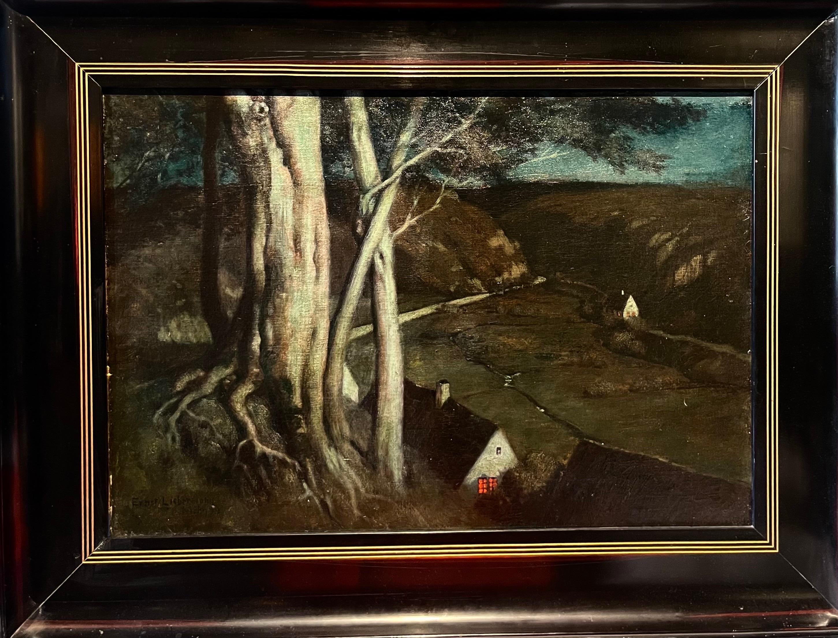 Ernest Liebermann Landscape Painting – „Notte“ Olio 48 x 33, Olio  1899 
