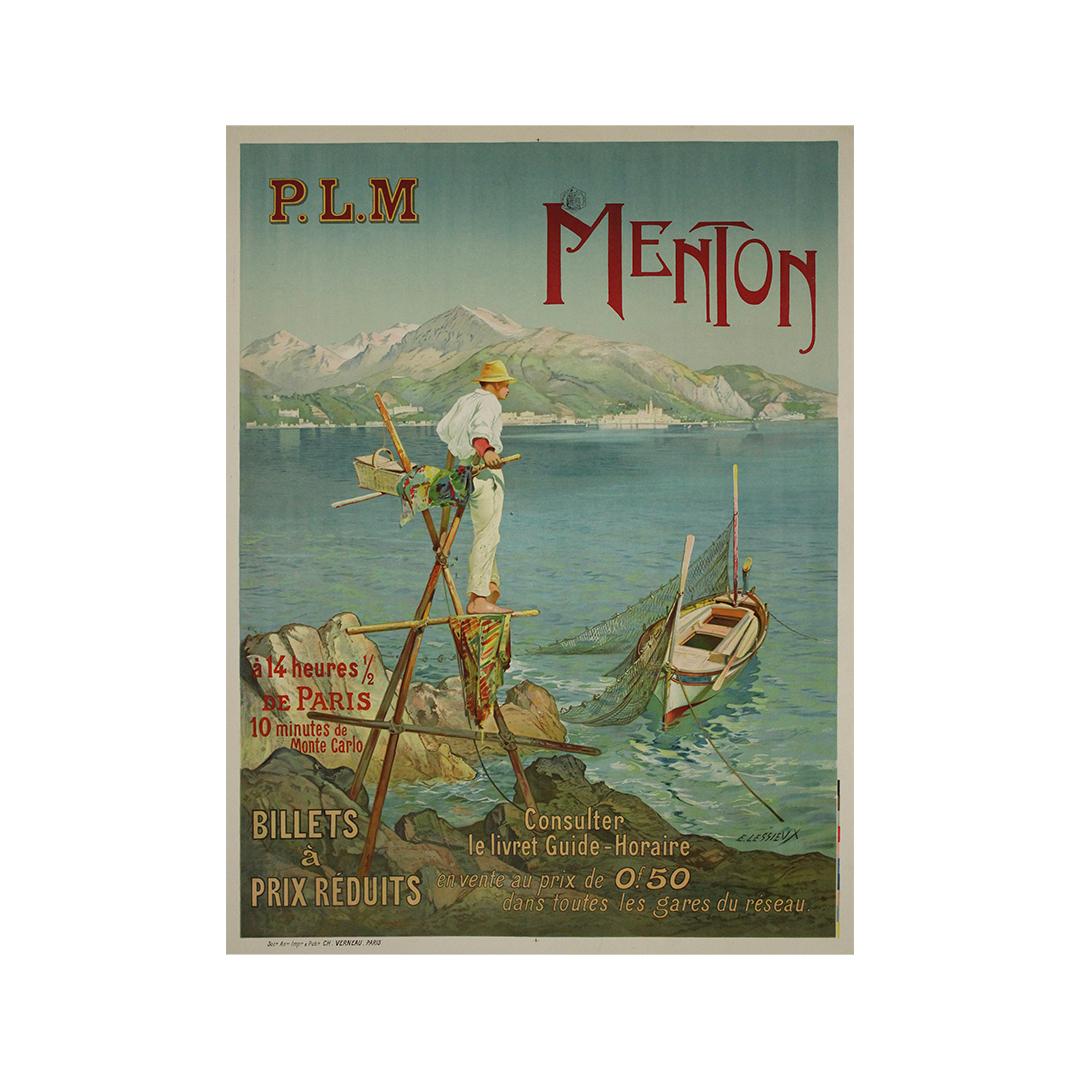 1905 original poster by Lessieux for P.L.M. travel to Menton For Sale 2