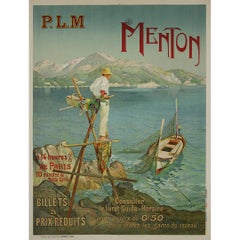 1905 original poster by Lessieux for P.L.M. travel to Menton