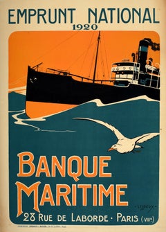 Original Antique French Poster Banque Maritime Bank France Navy Emprunt National
