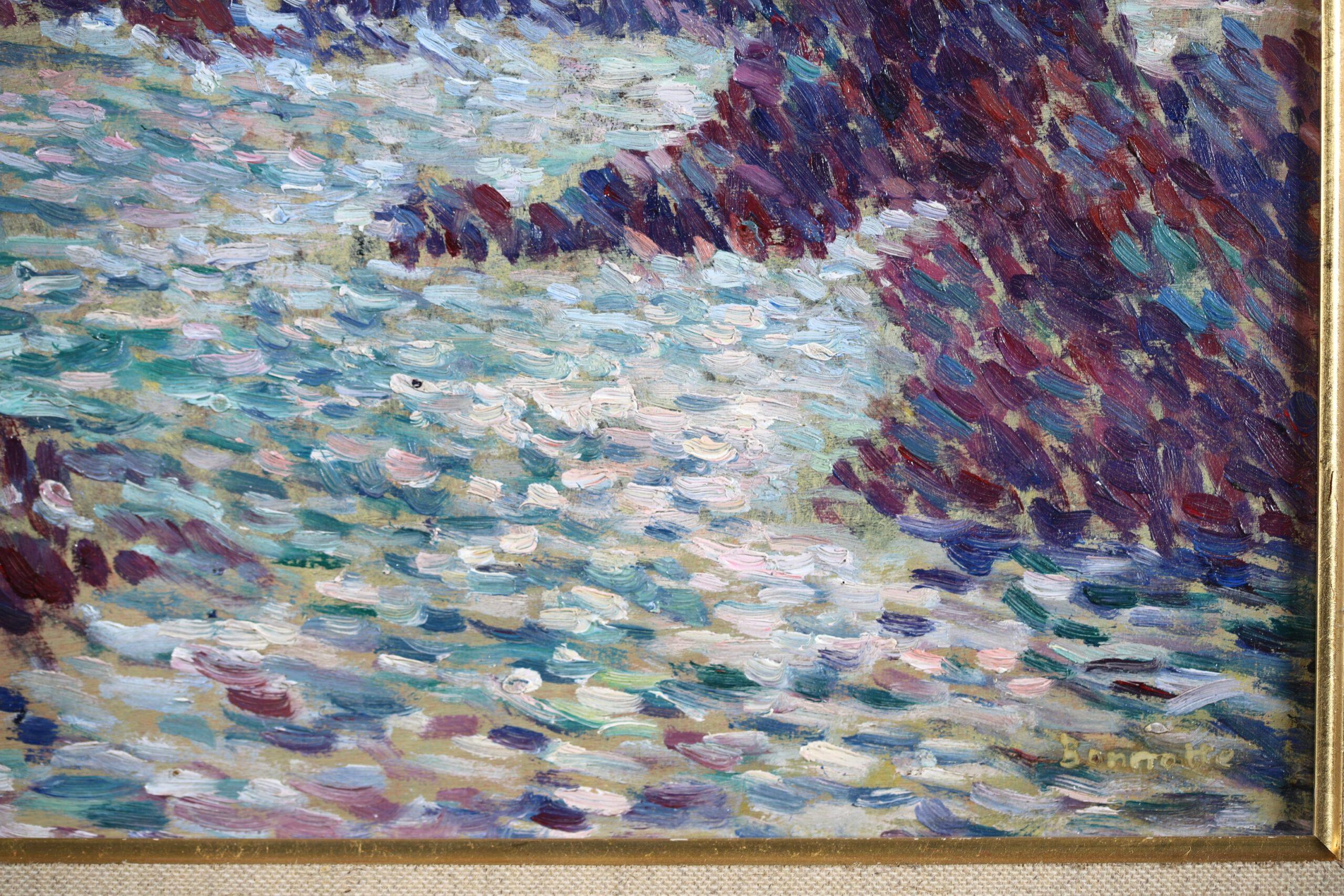 Costa Rocheuse - Paisaje marino divisionista Pintura al óleo de Ernest Lucien Bonnotte 9