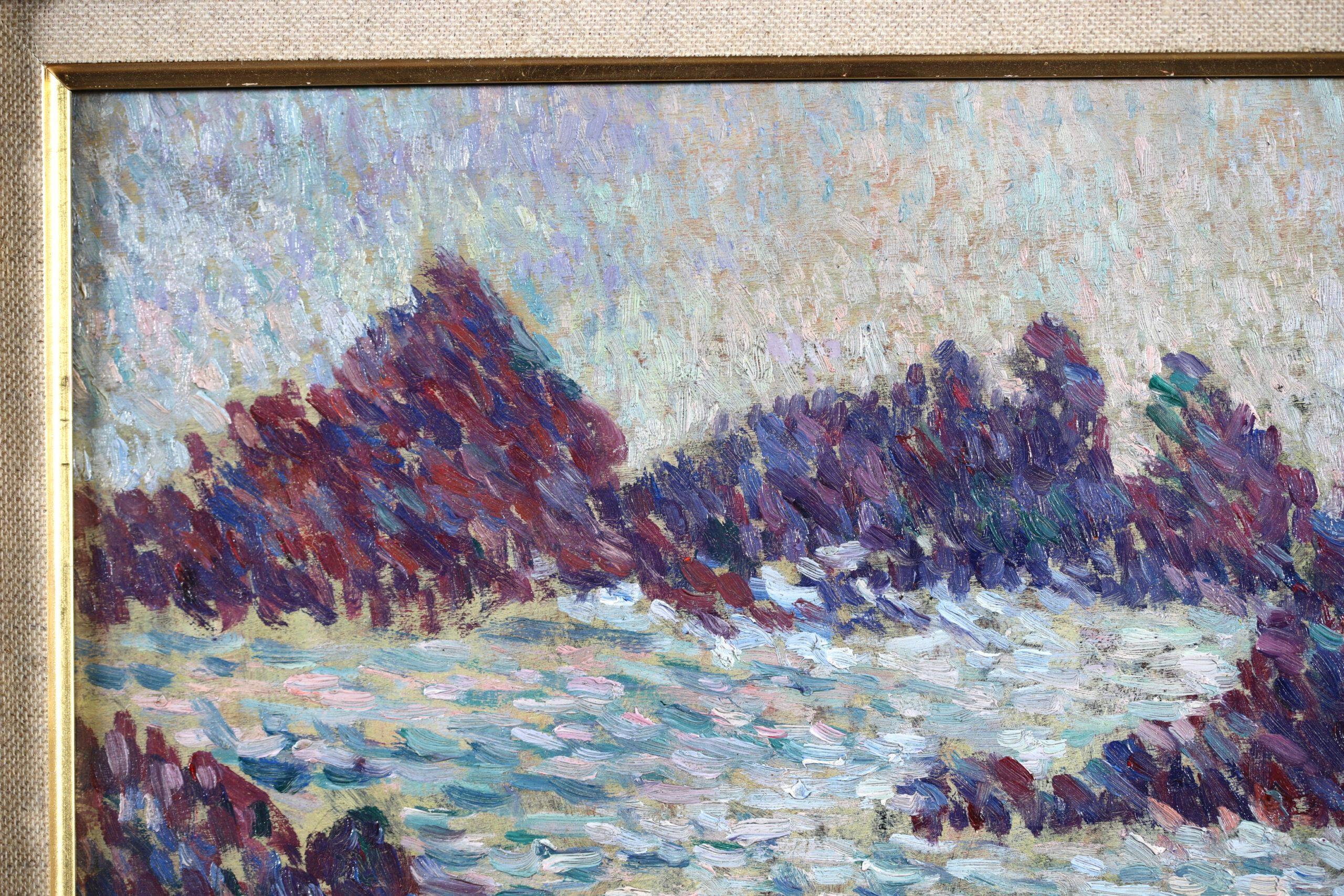 Costa Rocheuse - Paisaje marino divisionista Pintura al óleo de Ernest Lucien Bonnotte 2