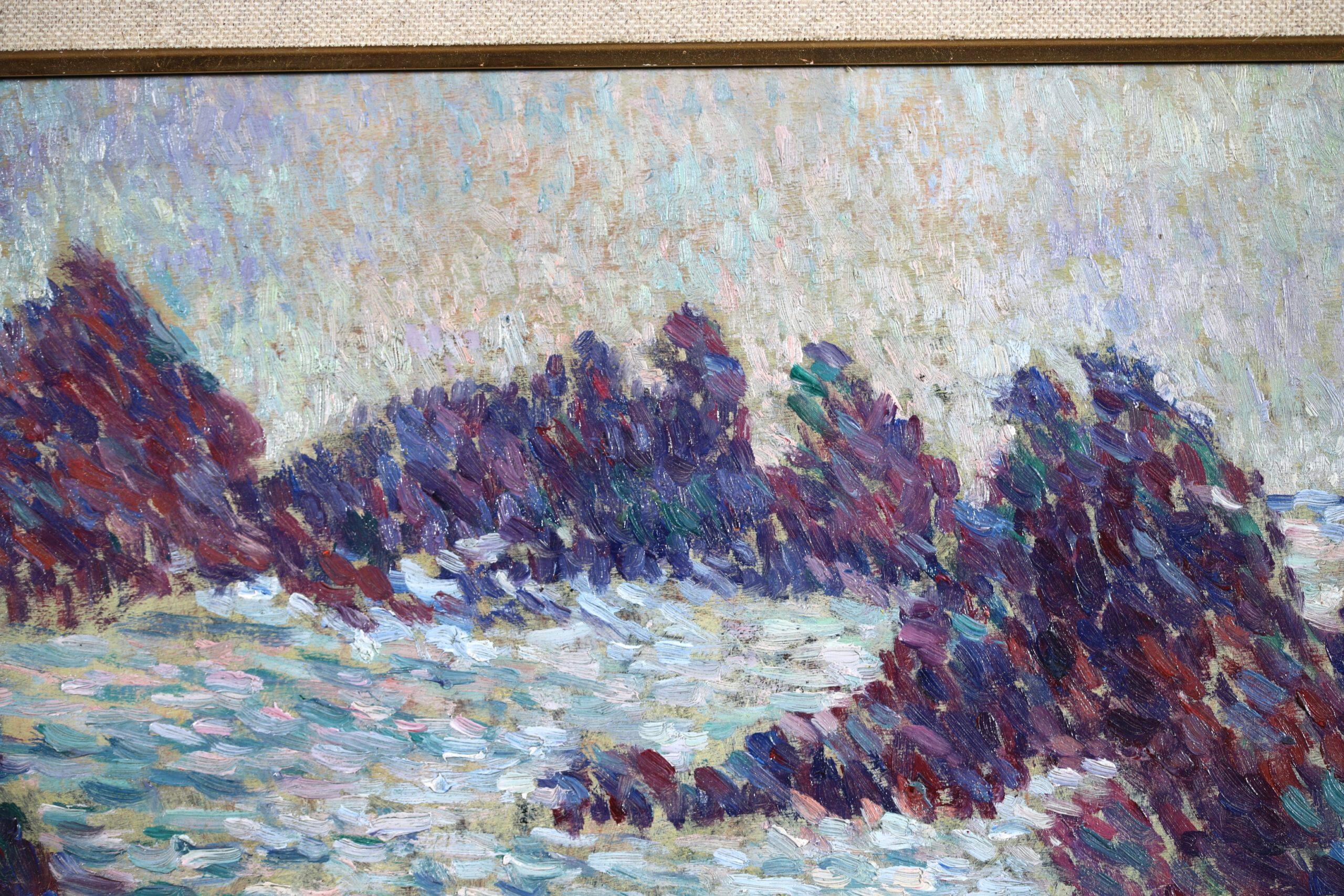 Costa Rocheuse - Paisaje marino divisionista Pintura al óleo de Ernest Lucien Bonnotte 3