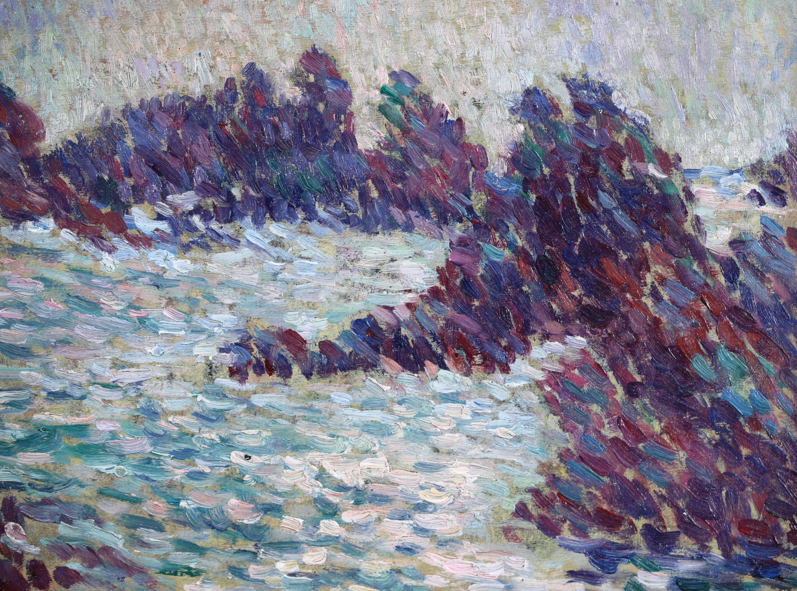 Costa Rocheuse - Paisaje marino divisionista Pintura al óleo de Ernest Lucien Bonnotte 5