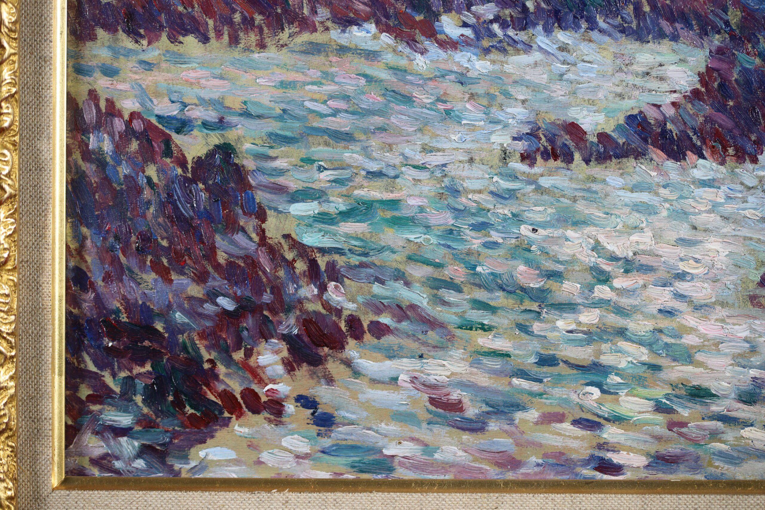 Costa Rocheuse - Paisaje marino divisionista Pintura al óleo de Ernest Lucien Bonnotte 7
