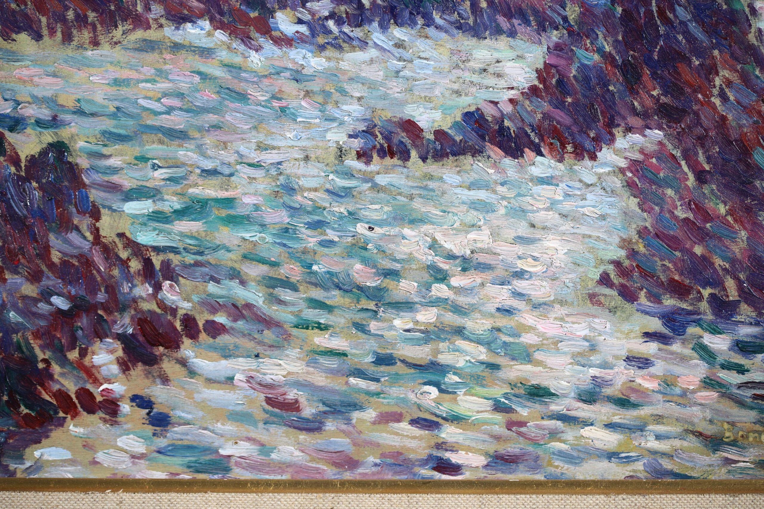 Costa Rocheuse - Paisaje marino divisionista Pintura al óleo de Ernest Lucien Bonnotte 8