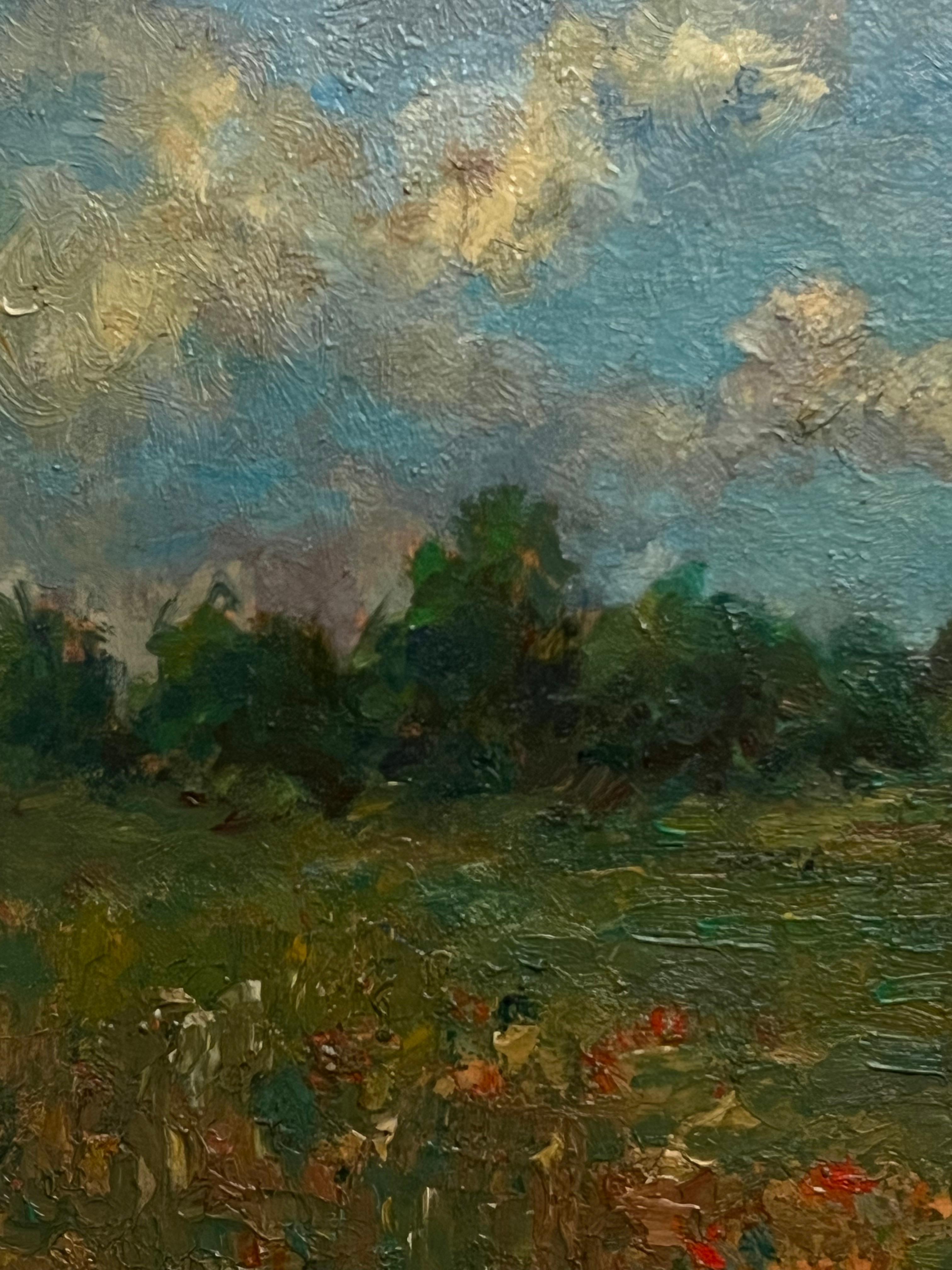 Impressionista francese dell'inizio del XX secolo firmato Paesaggio ad olio con campo di papaveri - Painting Postimpressionismo di Ernest Marguinaud