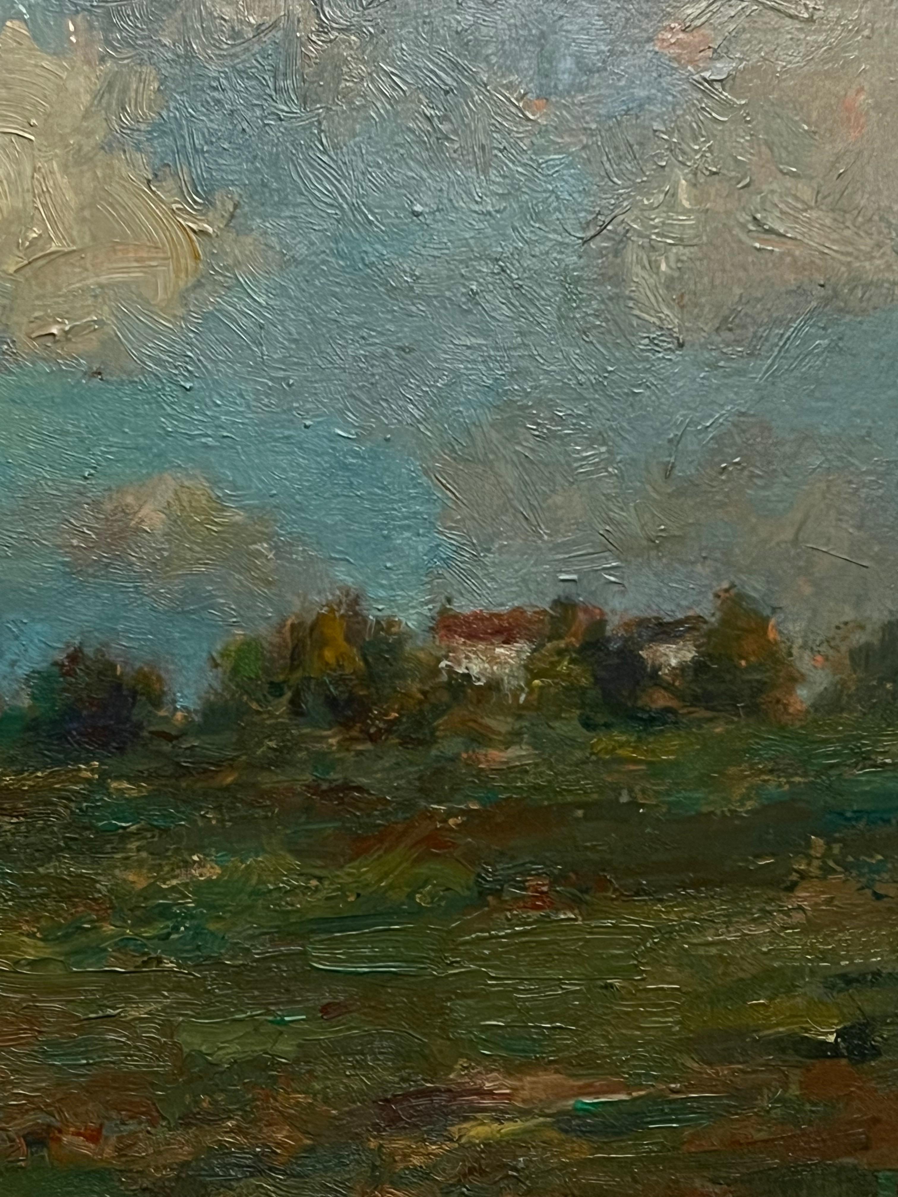 Impressionista francese dell'inizio del XX secolo firmato Paesaggio ad olio con campo di papaveri - Landscape Painting Marrone di Ernest Marguinaud