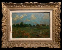Impressionista francese dell'inizio del XX secolo firmato Paesaggio ad olio con campo di papaveri