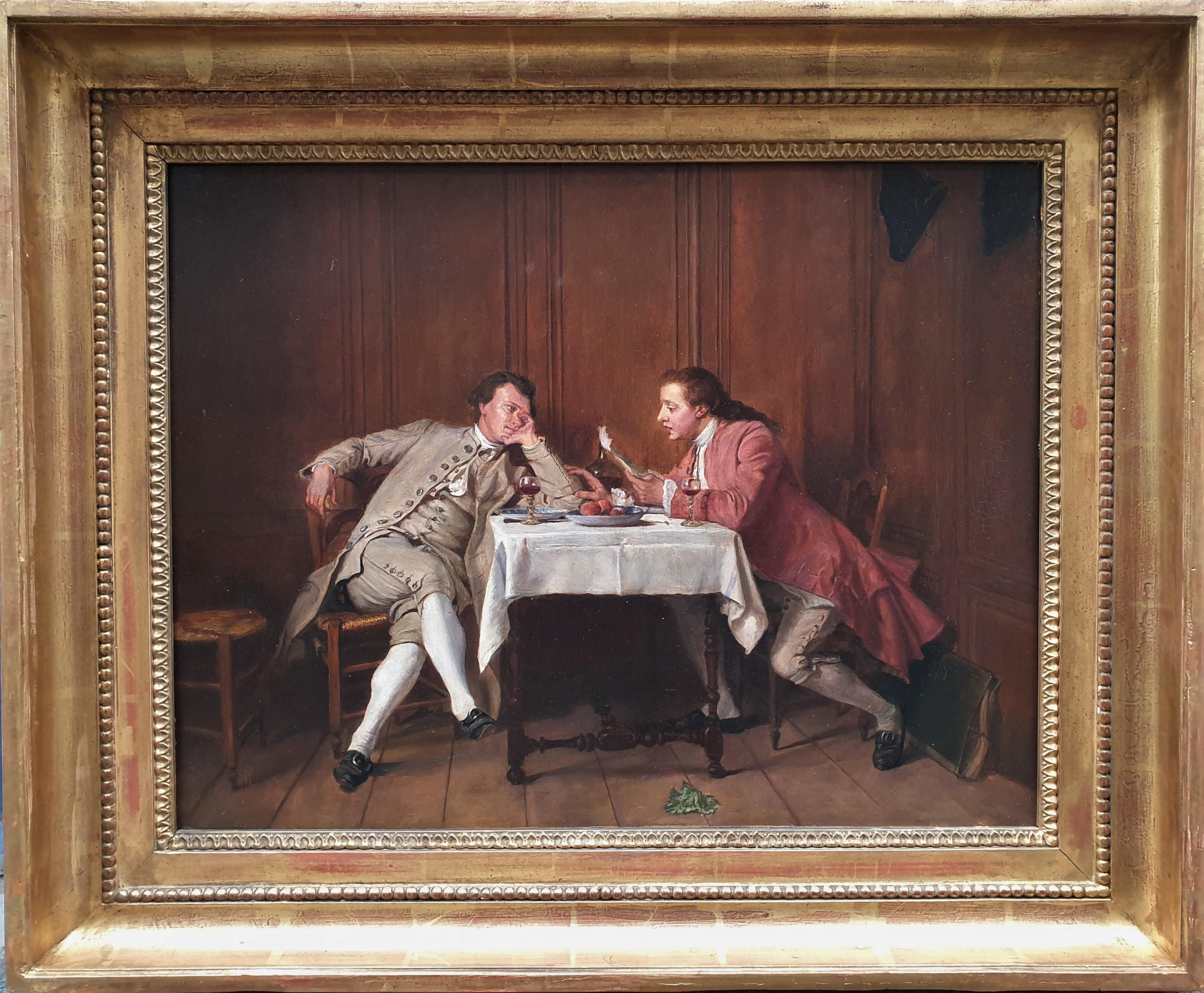 Ernest MESSONIER Interior Painting - Painting MESSONIER Interior Copy costume 18th 20th oil panel Friends Love letter
