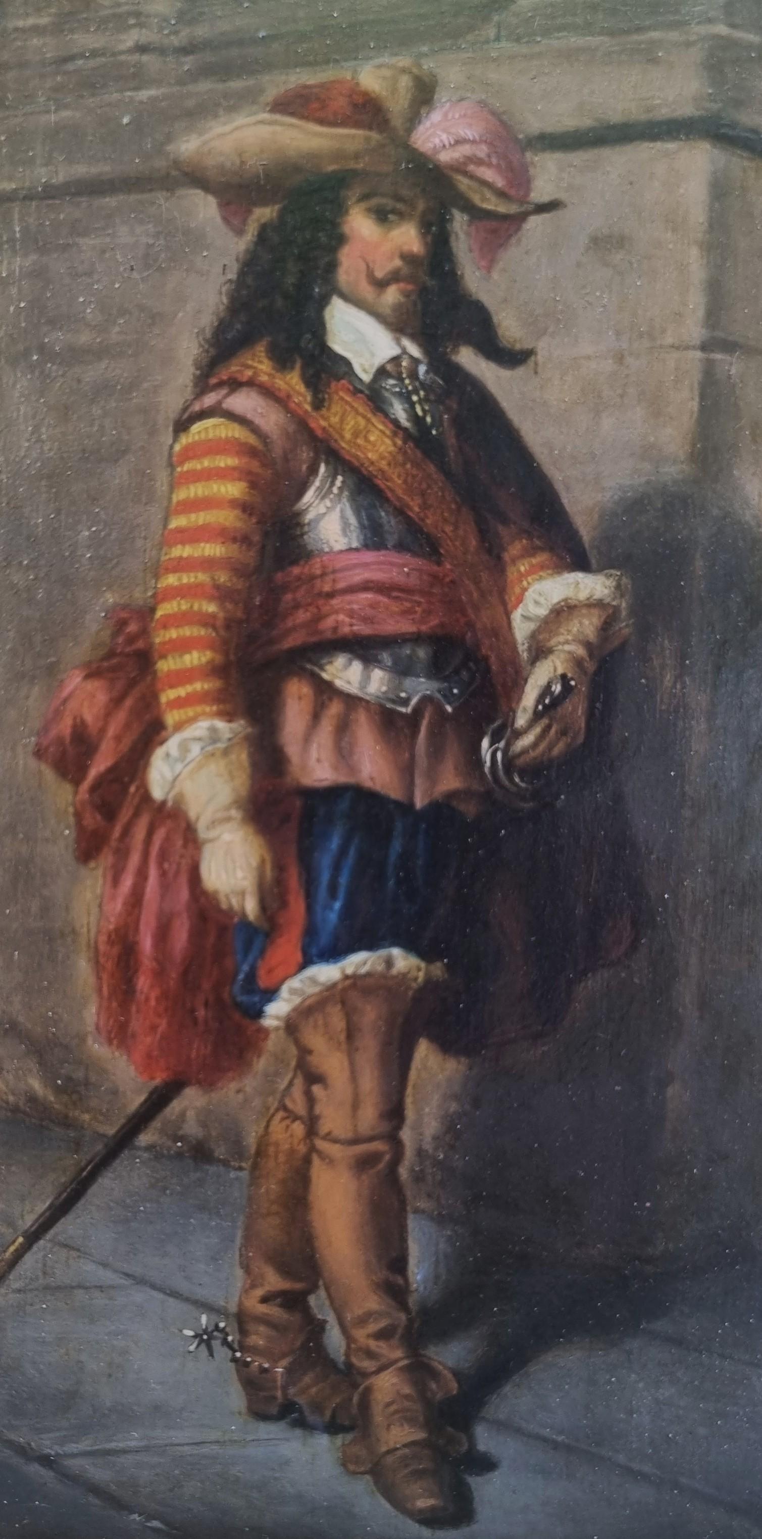 Gemälde Porträt Musketier im Kostüm Realist Holztafel 19. (Schwarz), Portrait Painting, von Ernest MESSONIER