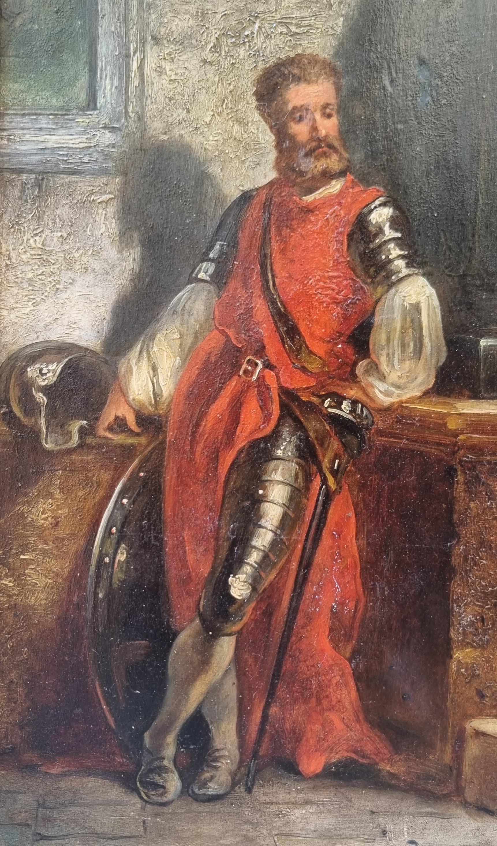 Gemälde Porträtsoldat in Rüstungskreis von MESSONIER, Holztafel, 19. Jahrhundert, MESSONIER (Braun), Portrait Painting, von Ernest MESSONIER
