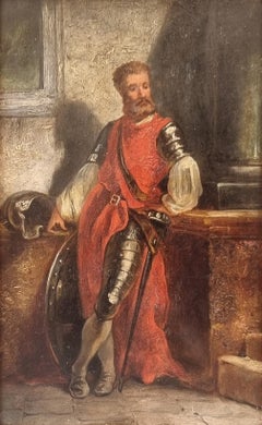 Pittura Ritratto di soldato in armatura Circel di MESSONIER Pannello di legno 19°