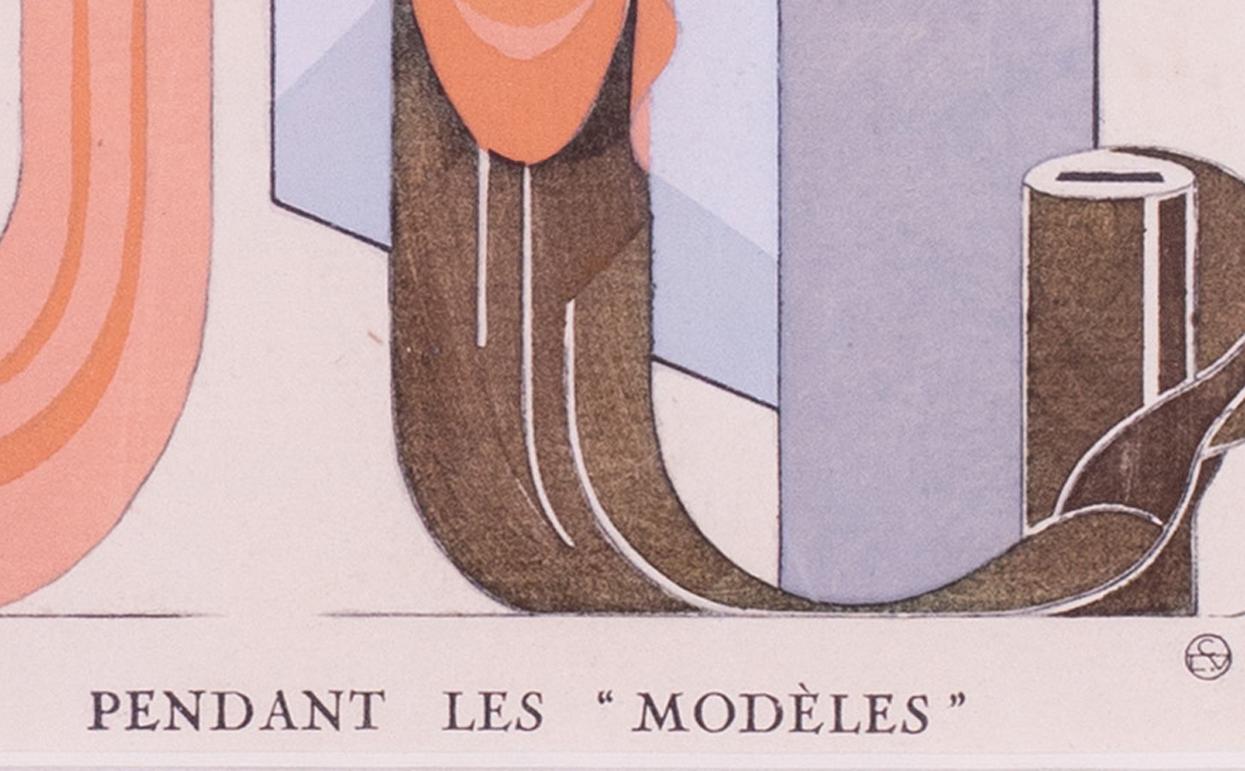 After Ernesto MICHAHELLES, known as Thayaht
Pendant les Modeles, 1922
A hand-coloured lithograph with gouache
Signed, inscribed and dated in the plate
8.1/8 x 6 in. (20.7 x 15.3 cm.)


