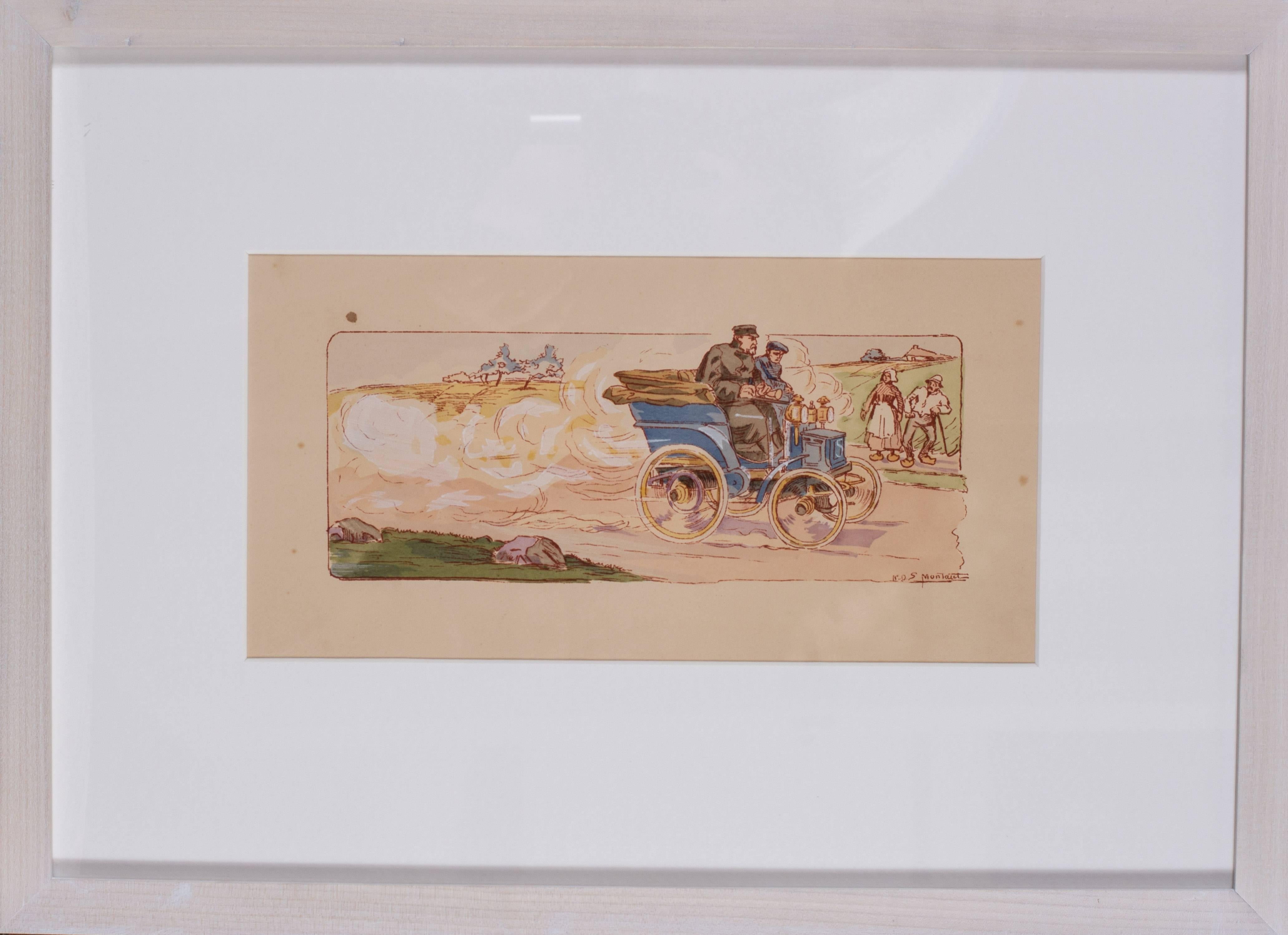 Ernest Montaut Figurative Print - A framed lithograph from '10 ans de courses, les marques victorieuses 1897-1907'