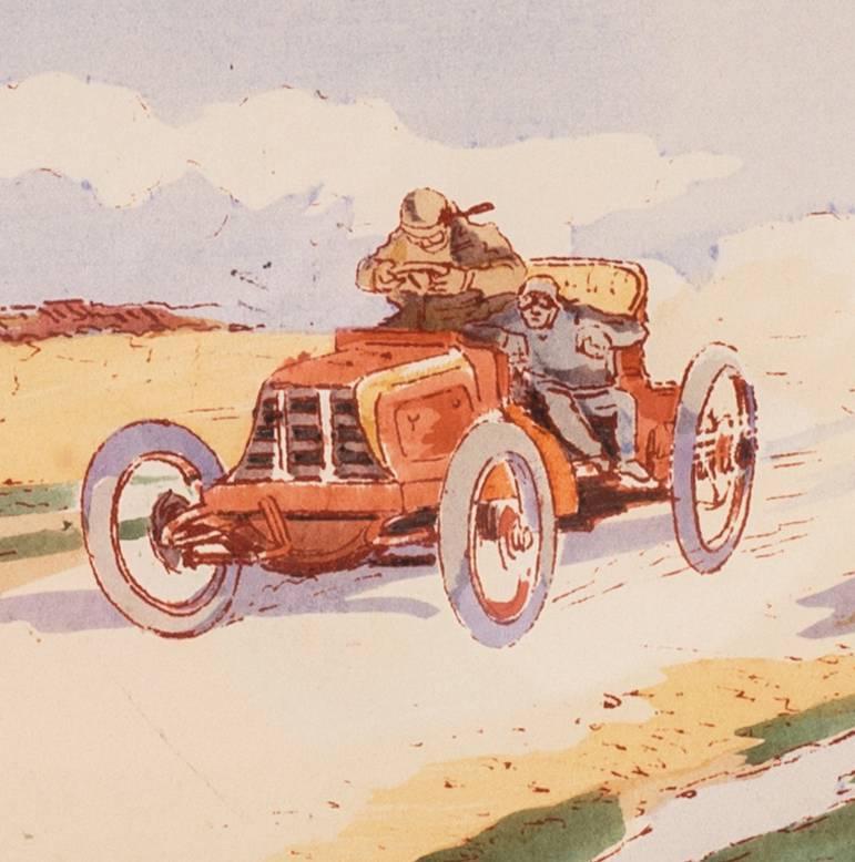 A rare and original turn of the 20th C lithograph of classic racing cars - Art Nouveau Print by Ernest Montaut