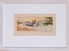 A rare and original turn of the 20th C lithograph of classic racing cars