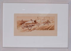 A rare and original turn of the 20th C lithograph of classic racing cars