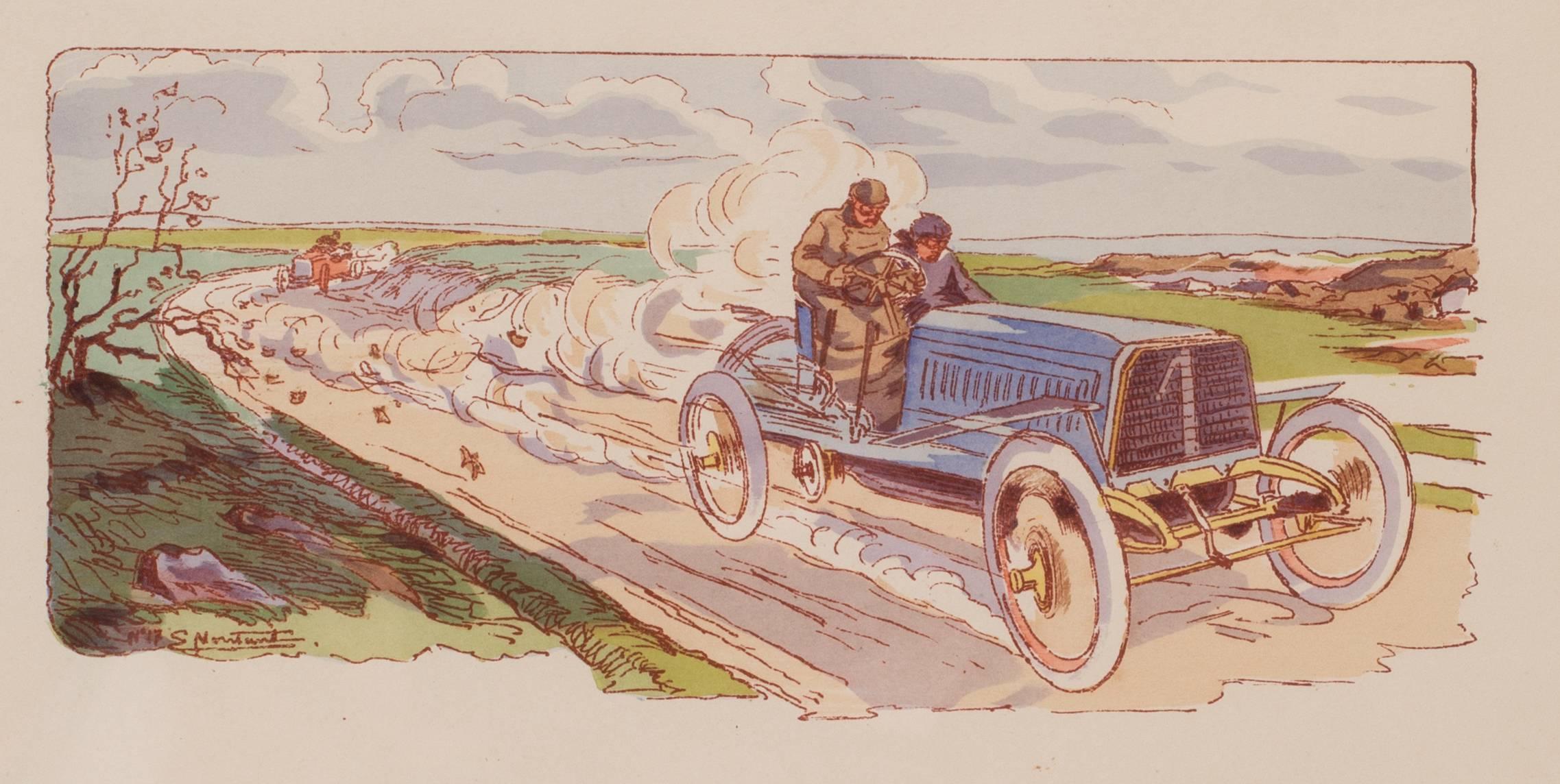 A rare and original turn of the 20th Century lithograph of classic racing cars - Art Nouveau Print by Ernest Montaut