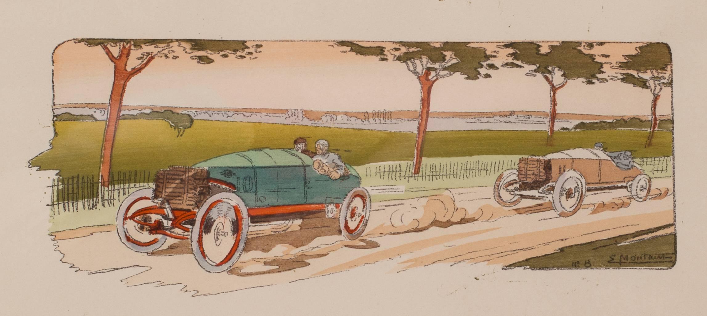 A rare and original turn of the 20th Century lithograph of classic racing cars - Art Nouveau Print by Ernest Montaut