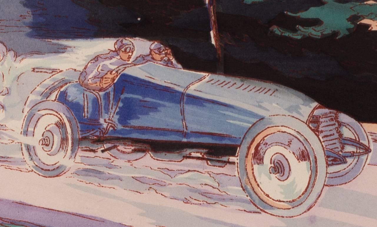 A rare and original turn of the 20th Century lithograph of classic racing cars - Gray Figurative Print by Ernest Montaut